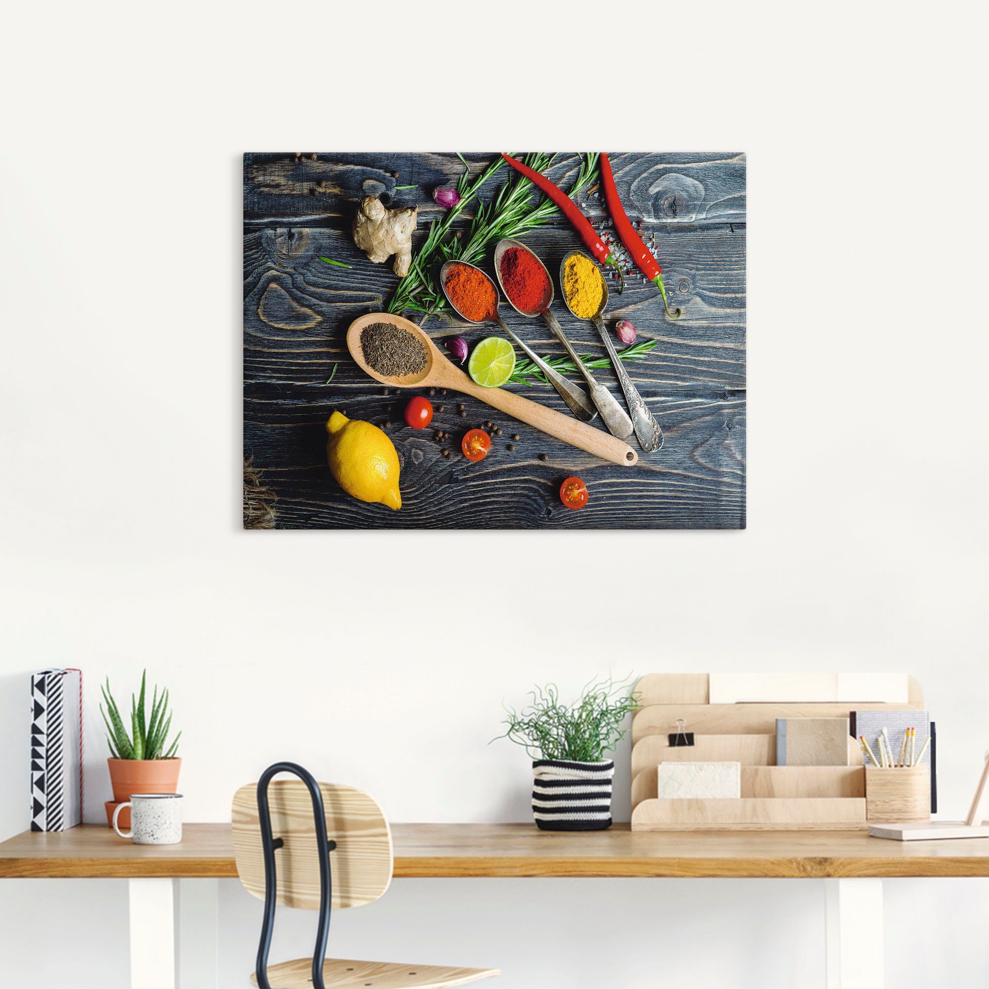 Artland Wandbild Gewürze in Metalllöffeln, Lebensmittel (1 St), als Alubild, Leinwandbild, Poster in verschied. Größen