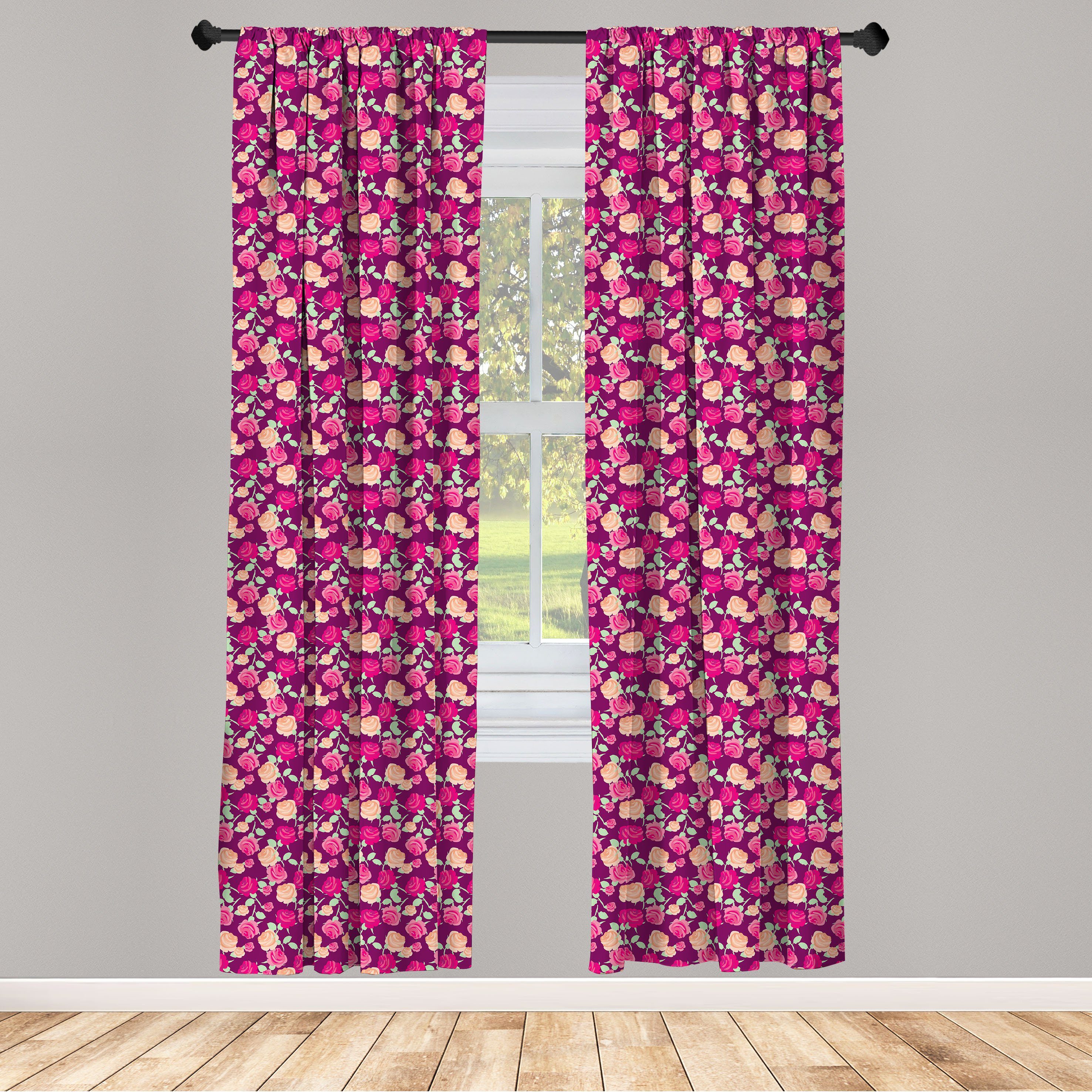 Gardine Vorhang für Wohnzimmer Schlafzimmer Dekor, Abakuhaus, Microfaser, Rose Blühende Romantic Flowers
