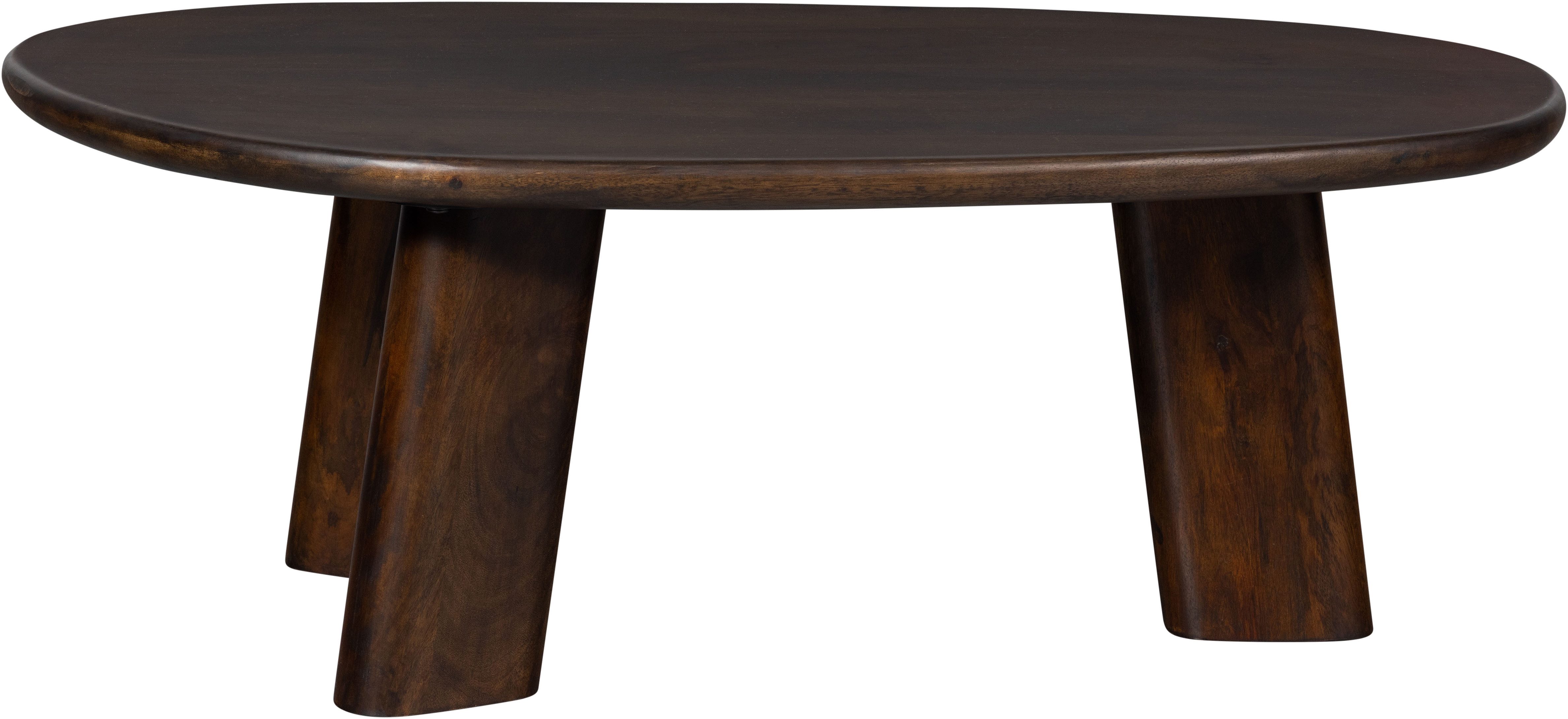 WOOOD Couchtisch Roundly aus Mangoholz mit organisch geformter Platte 110x60x40 cm, Tragkraft 30 kg, Plattendicke 4 cm, Beine 14 cm breit
