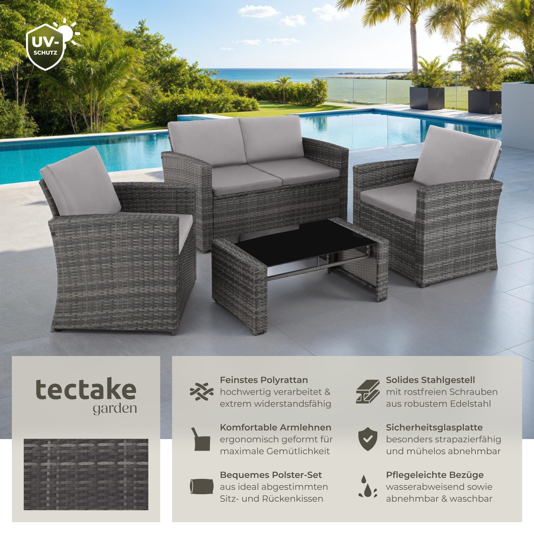 tectake Loungeset Rattan Lounge, (Set., 5-tlg), günstig online kaufen