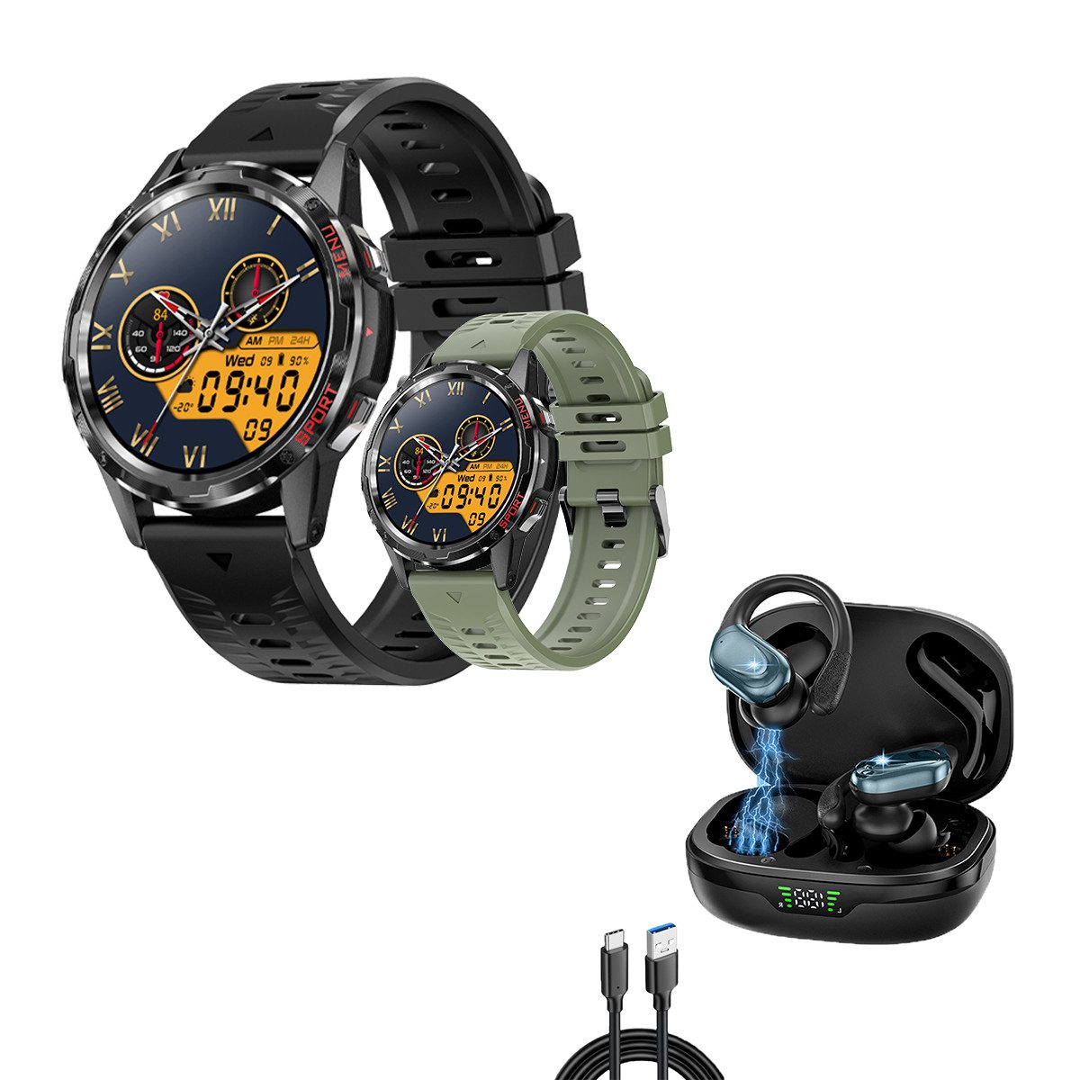 HYIEAR Smartwatch, 1,32-Zoll-Touchscreen, IP67, Bluetooth 5.3-Chip Smartwatch (Android/iOS) Set, Wird mit UsB-Ladekabel geliefert. x, Sportarmbander, Touch Control, Woice Assistant.