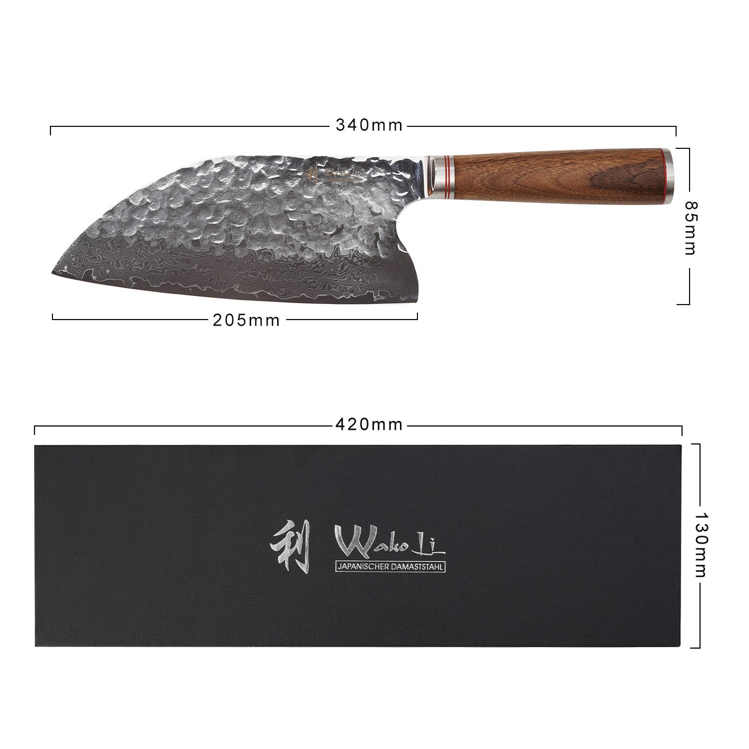 Wakoli Asiamesser Nussbaum Damast Premium Kochmesser Küchenmesser I 20,5 cm Klinge, aus 67 Lagen Damaststahl VG-10 Stahlkern – Bild 4 von 5