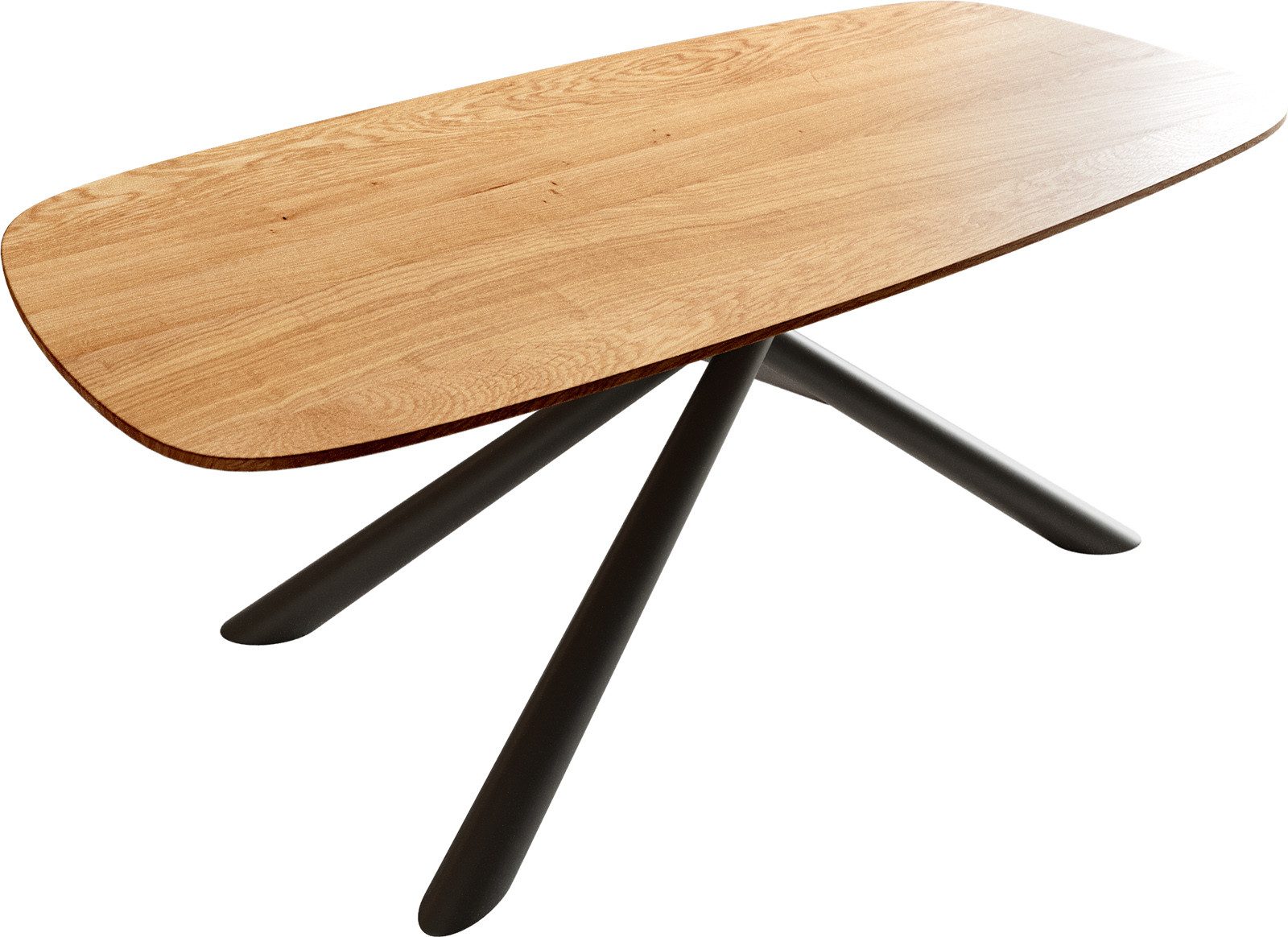 DELIFE Couchtisch Edge, Boot 100x50 cm Eiche Natur Schweizer Kante Sarity Metall Schwarz