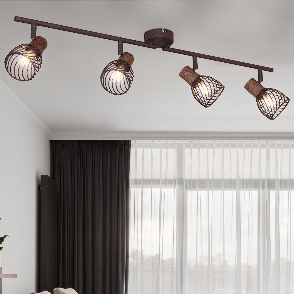 Holz Wohn Leuchte Lampe LED Käfig Deckenleuchte, Warmweiß, inklusive, rost Spot Zimmer Retro Decken etc-shop Leuchtmittel