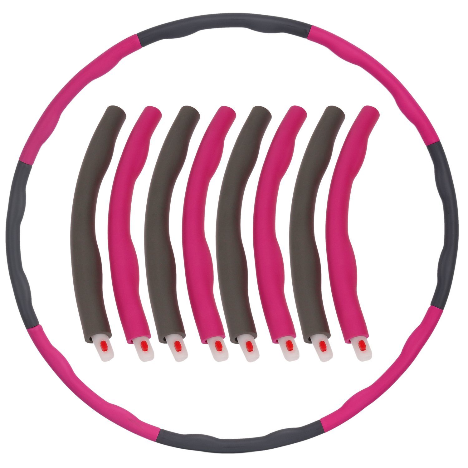 FunTomia Hula-Hoop-Reifen Hula Hoop Reifen Pink-Grau Bauchmuskeln + steckbaren Hulla Trainieren Anfänger HUP Hullahub 6-8 Abnehmen Fitness zum mit Soft-Elementen, zum Training, Fortgeschrittene der Erwachsene für Hop Hoola für