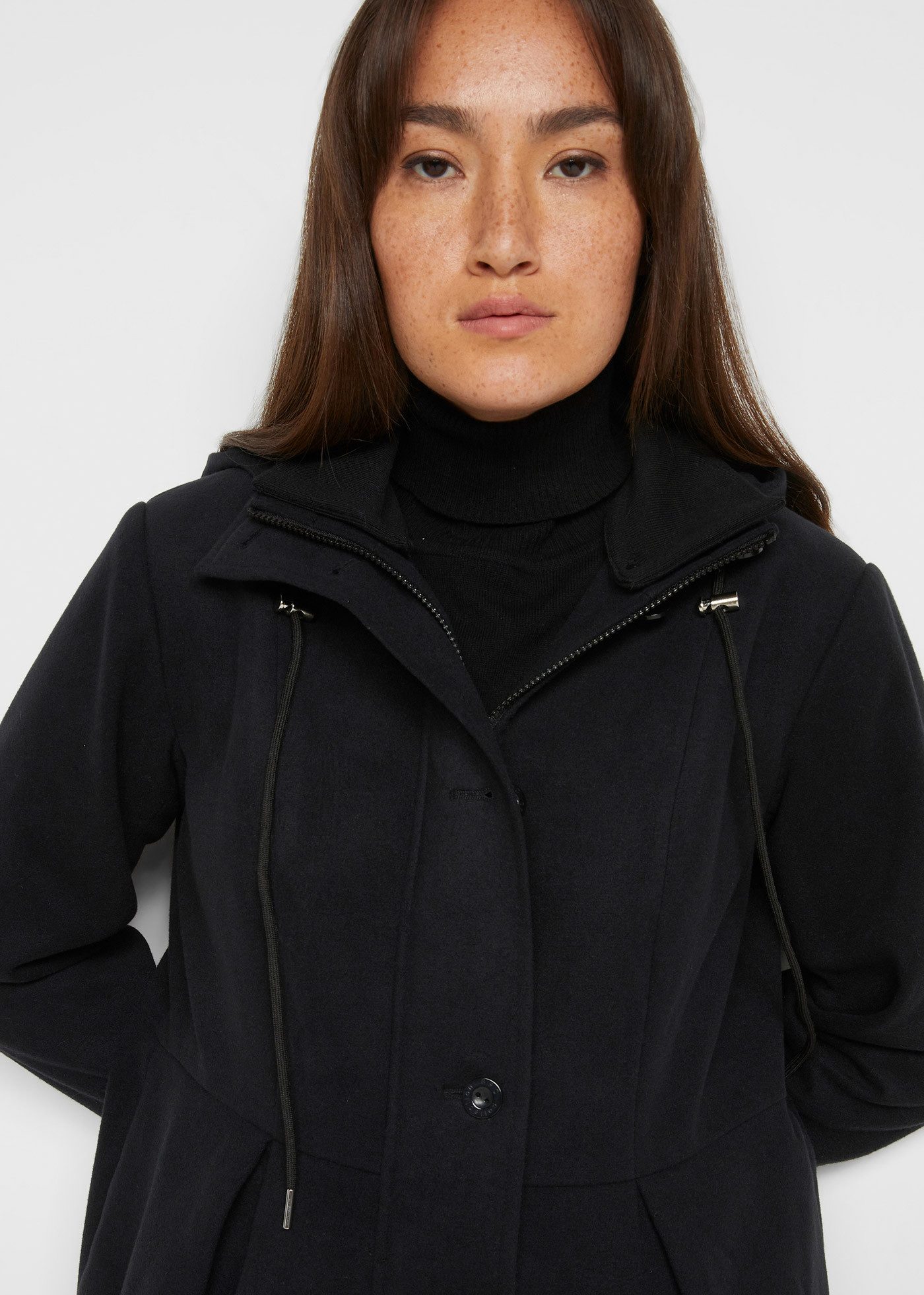 bonprix Wintermantel taillierte Form mit Kellerfalten, Kapuze, 2-Wege-Zipper