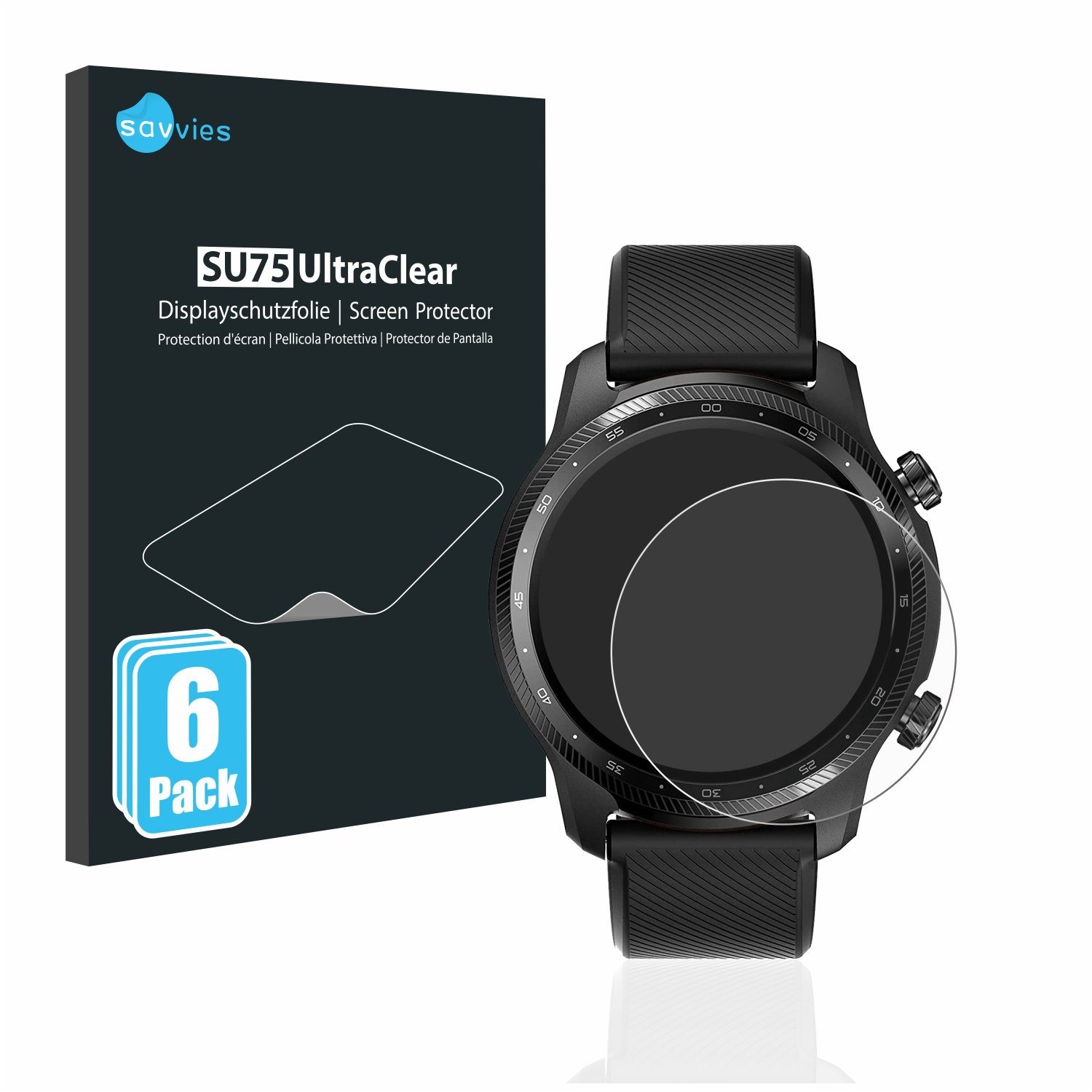 Savvies Schutzfolie für Mobvoi Ticwatch Pro 3 Ultra GPS, Displayschutzfolie, 6 Stück, Folie klar