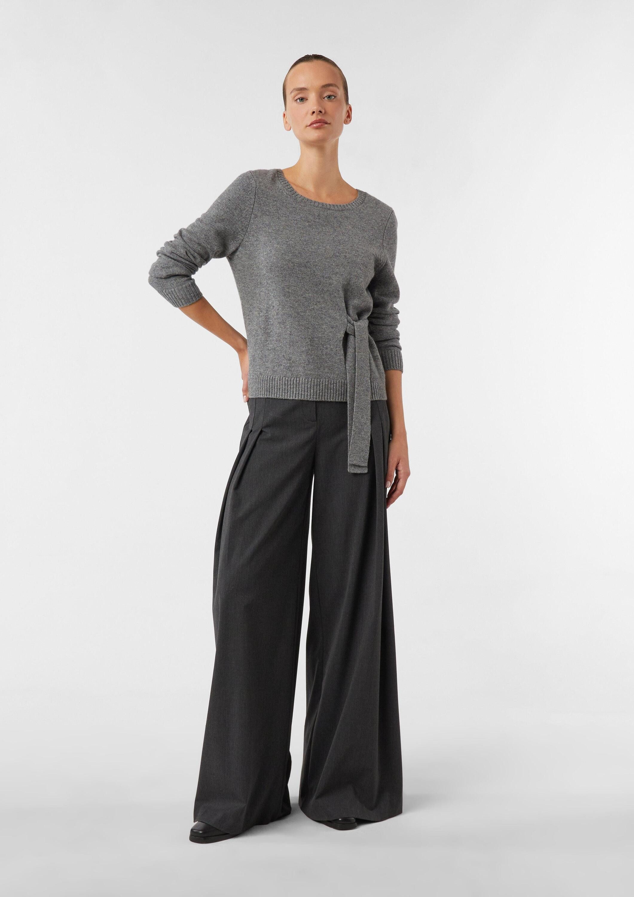 comma Longpullover Strickpullover Strickpullover aus Wollmix mit Bindedetail