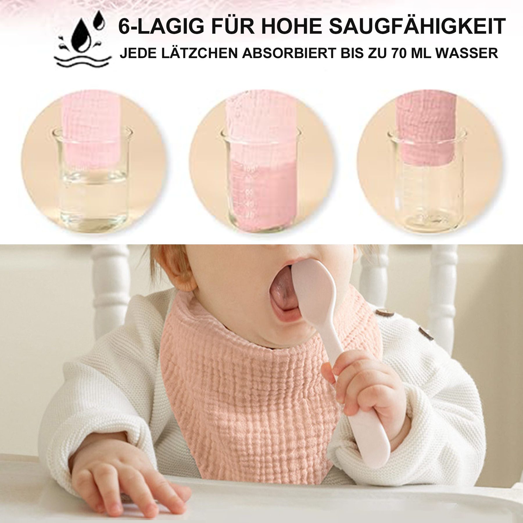 Mutig Lätzchen 7 Stück Lätzchen Baby Muslin,Dreieckstuch Baby 100% Baumwolle, (Super Saugfähige,Größenverstellbar, Weich und hautfreundlich, 7-St., Für Füttern, Gesicht abwischen und Bäuerchen Machen,Sehr praktisch), Nettes Baby Geschenk hat 7pcs von niedlichen sabbern Lätzchen