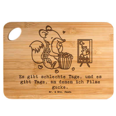 Mr. & Mrs. Panda Servierbrett Fuchs Filme gucken - Transparent - Geschenk, Frühstücksbrett, Küchenb, Bambus, (1-St), Biologisch abbaubar
