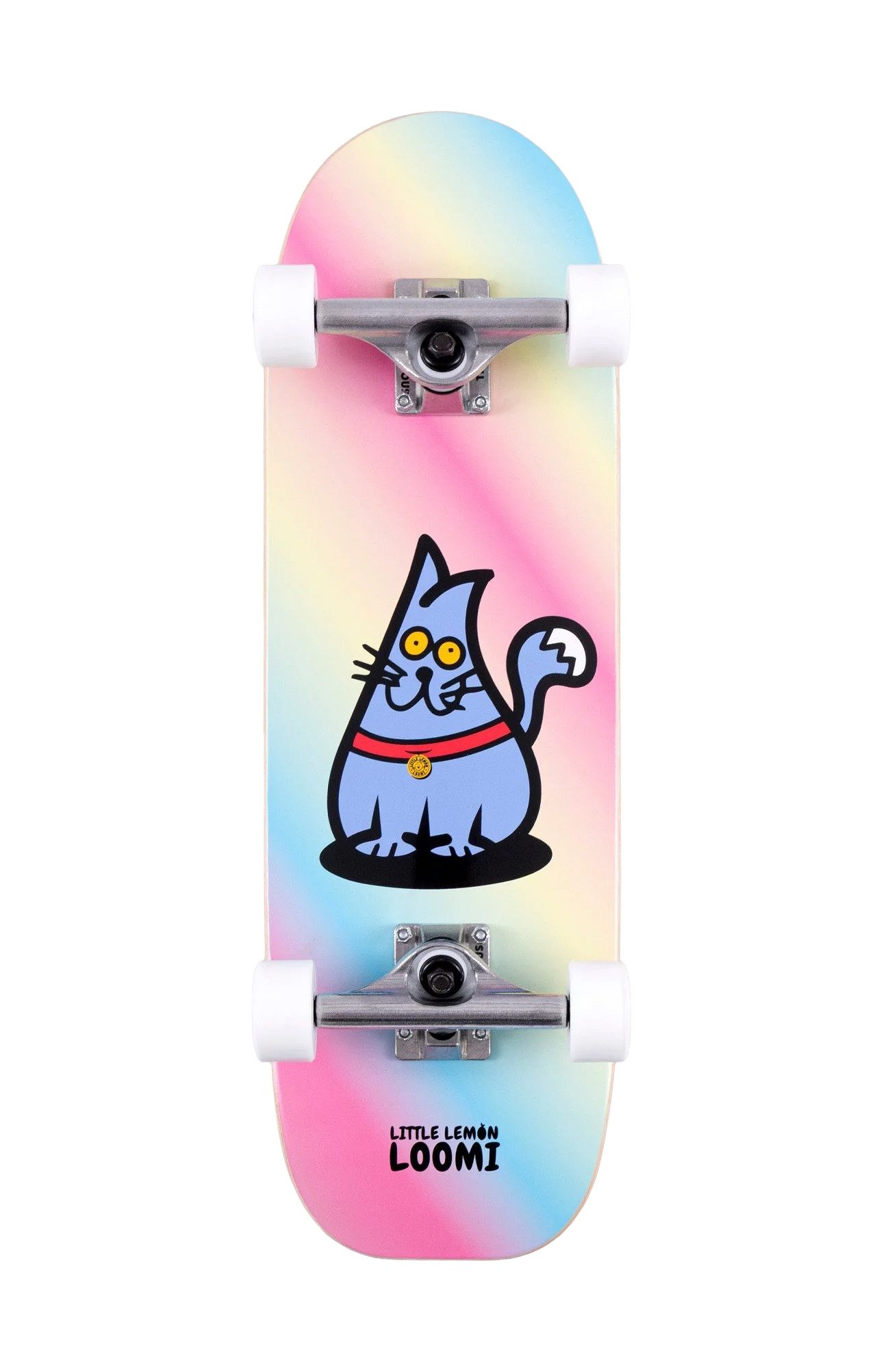 Little Lemon Loomi Skateboard Corkgrip Light Cruiser 7.75" - Rainbow Cat, für Kinder ab 3 Jahre, mit Kork-Griptape