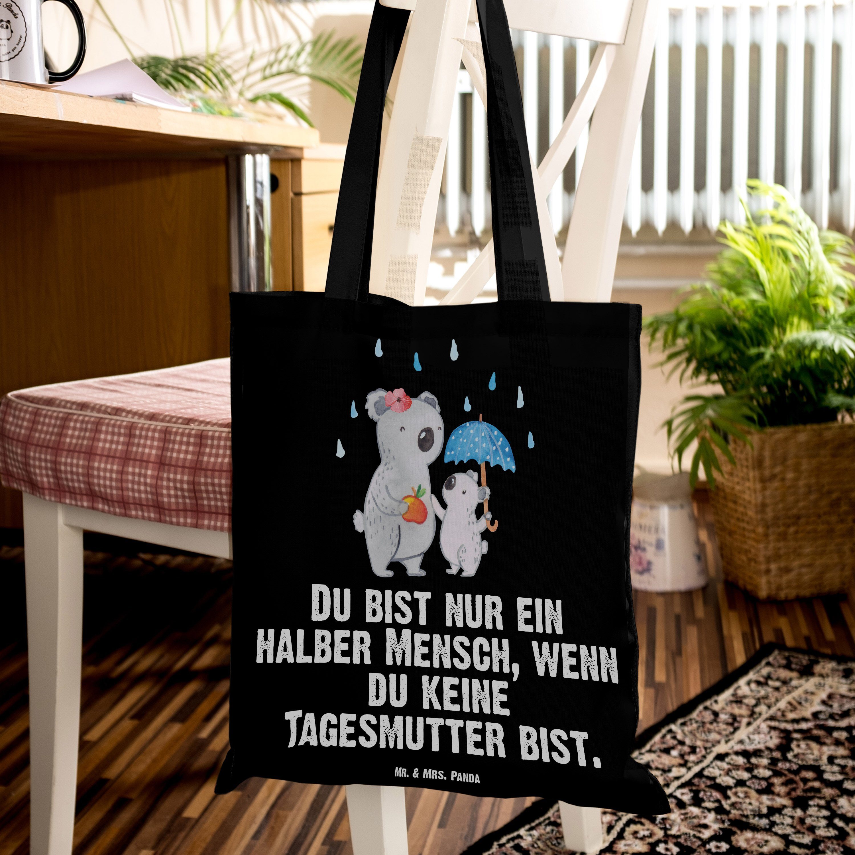 Mr. & Mrs. mit Stoffbeutel, Geschenk, Firma, Panda Tragetasche Tagesmutter Herz - (1-tlg) Schenk - Schwarz