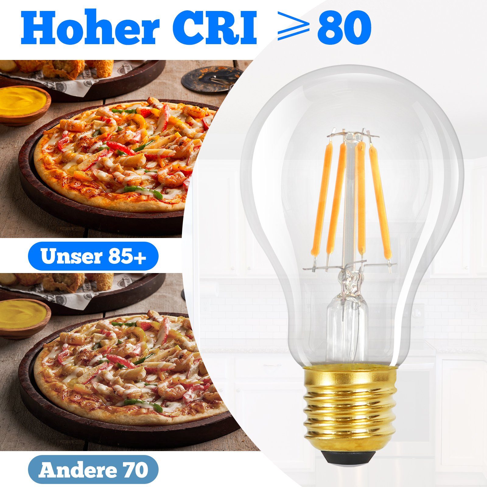 ZMH LED-Leuchtmittel E27 Glühbirne A60 Vintage Edison 4W 2700K Warmweiss Glühlampe, E27, 6 St., 2700K, Nicht Dimmbar – Bild 4 von 5