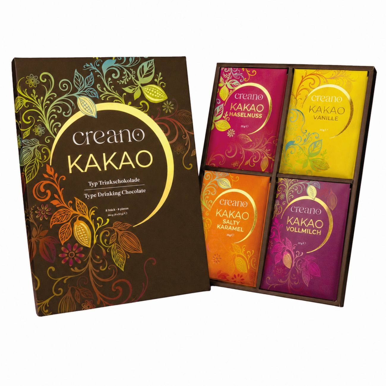 Creano Kakao Creano Kakao Geschenkset Trinkschokolade 8er - 4 Sorten, 8 x 33g, 1 x 8 St.
