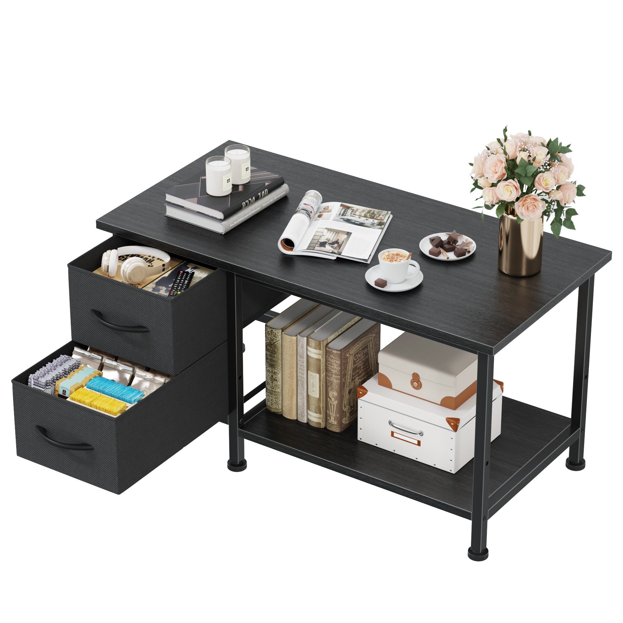 OYRREU Couchtisch Wohnzimmer/Schlafzimmer, 80x40x42cm, 2 Stoffschubladen, OTTO'S CHOICE (Ablagetisch 1-St., Beistelltisch mit 2 Vollauszug-Schubladen), modernes/platzsparendes Design, Konsolentisch, vielseitig einsetzbar