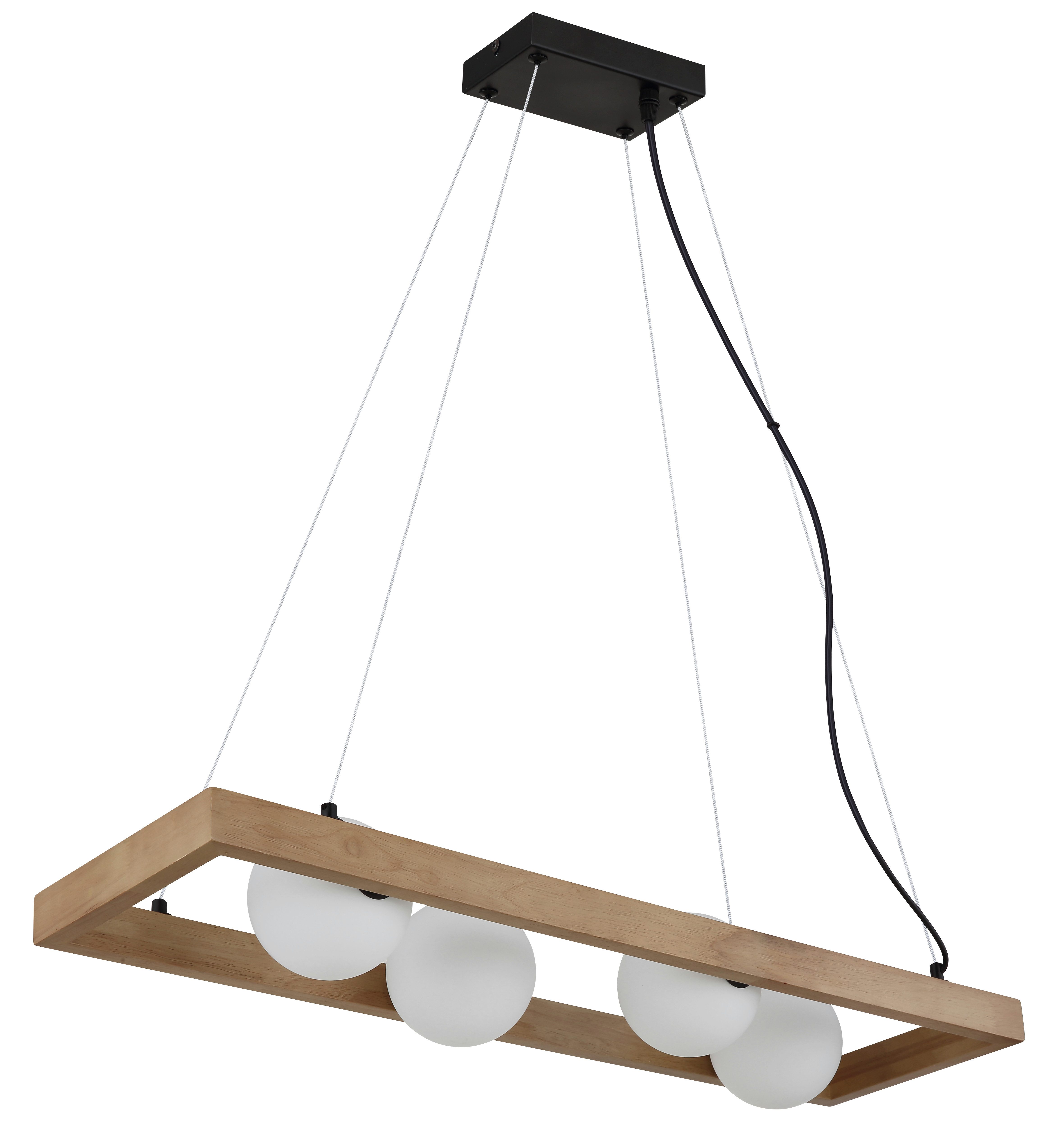 NOWA Pendelleuchte NANDA, ohne Leuchtmittel, Hängeleuchte, Glaskugeln opal, Holz, Esstisch, Wohnbereich