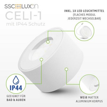 SSC-LUXon Aufbauleuchte CELI-1 Aufbaustrahler fuer Bad & Aussen IP44 in weiss mit LED Modul 4W, Extra Warmweiß