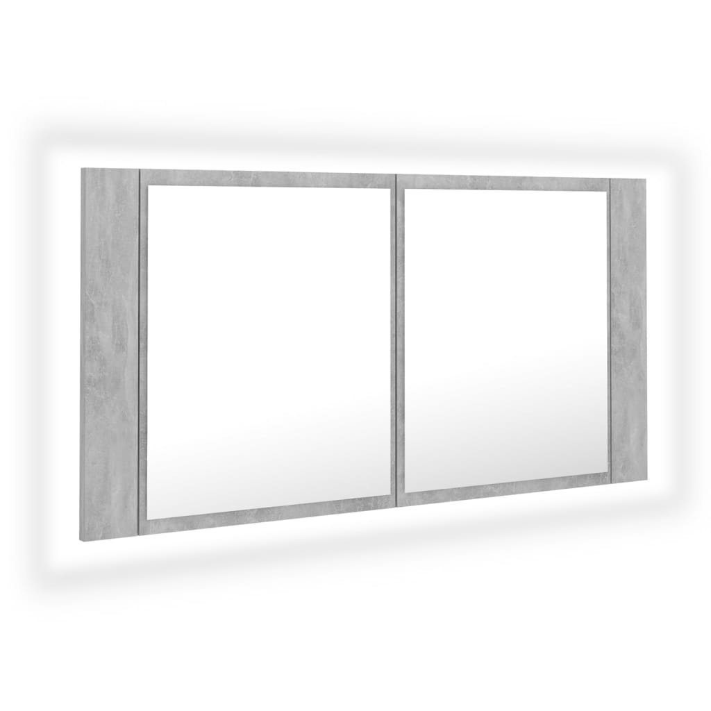 vidaXL Badezimmerspiegelschrank LED-Bad-Spiegelschrank Betongrau 90x12x45 cm Acryl