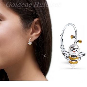 Goldene Hufeisen Paar Ohrhänger Mädchen Kinder Biene Brisur Ohrringe aus 925 Sterling Silber (Hängeohrringe, inkl. Etui), Kinderschmuck