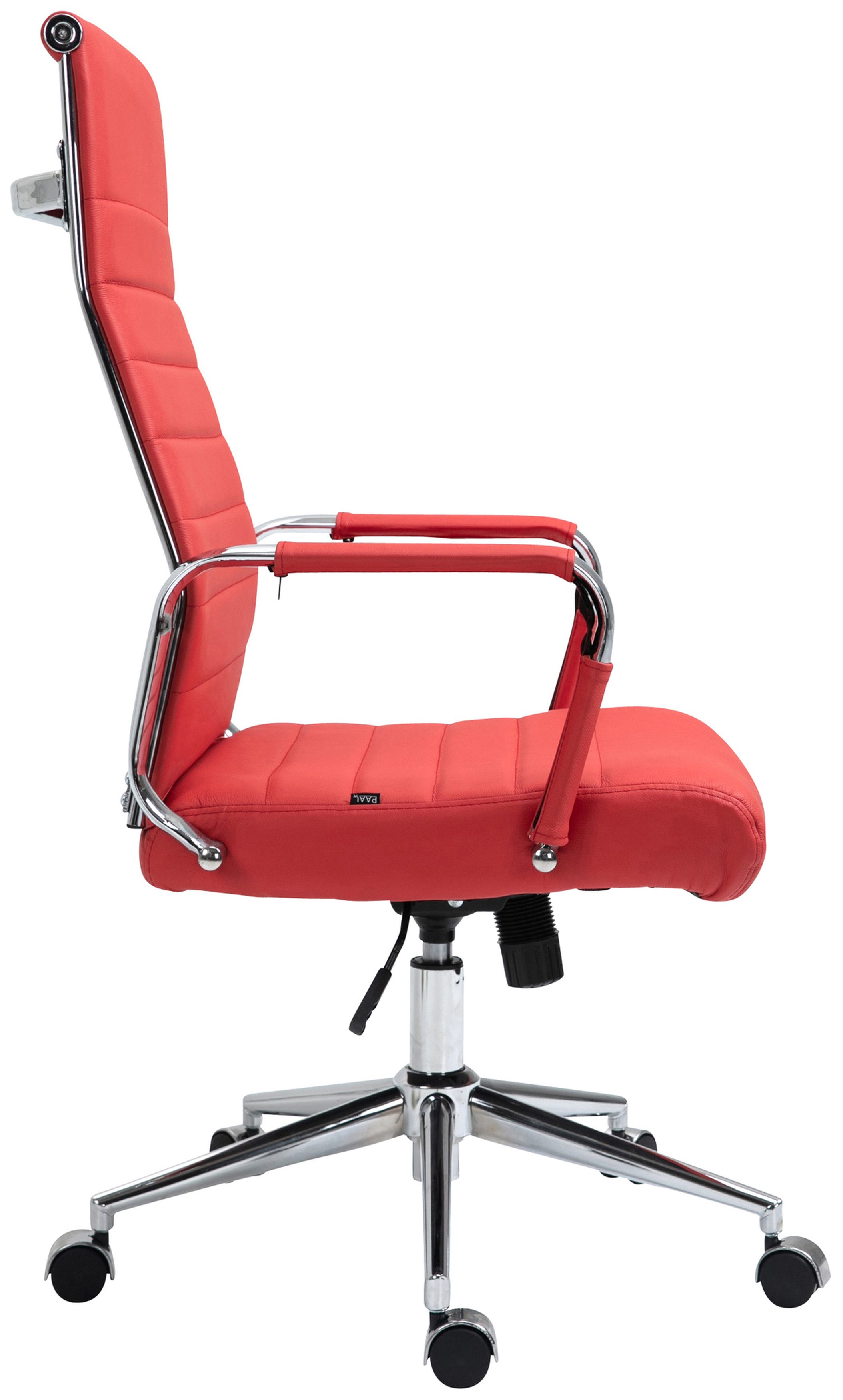 TPFLiving Bürostuhl Koro mit bequemer Rückenlehne - höhenverstellbar und 360° drehbar (Schreibtischstuhl, Drehstuhl, Chefsessel, Bürostuhl XXL), Gestell: Metall chrom - Sitz: Echtleder Rot