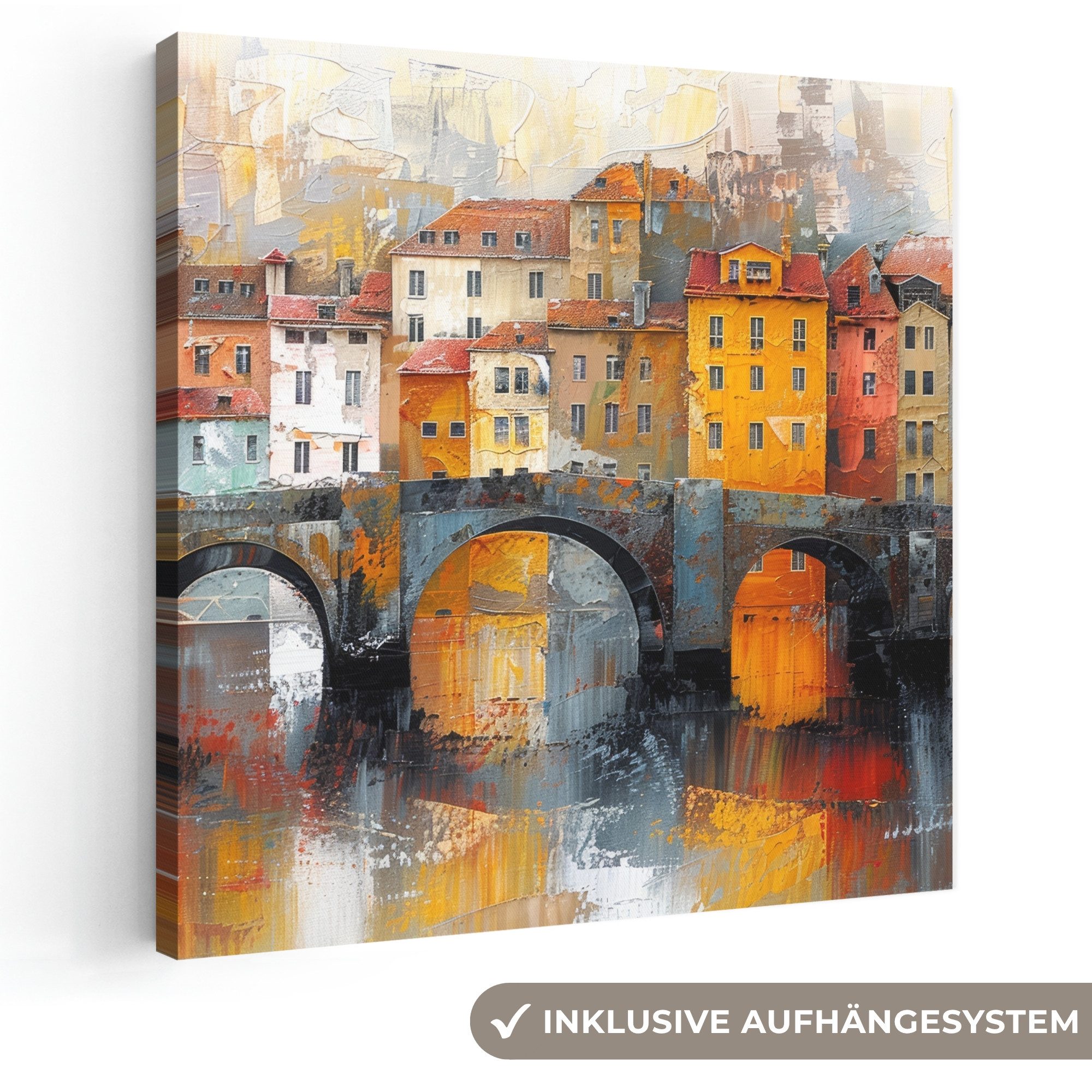 OneMillionCanvasses® Leinwandbild Graben - Häuser - Kunst, Fotodruck (1 St), Wandbild, Deko Schlafzimmer Wohnzimmer Flur 20x20 cm