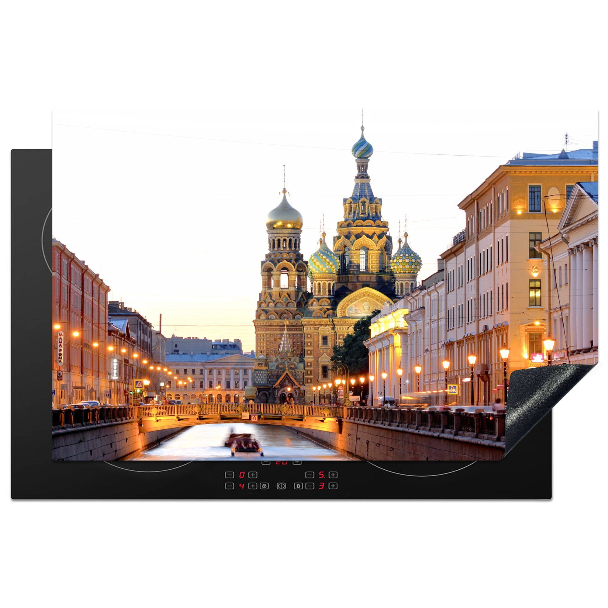 MuchoWow Herdblende-/Abdeckplatte Sankt Petersburg - Kathedrale - Abend, Vinyl, (1 tlg), 81x52 cm, Induktionskochfeld Schutz für die küche, Ceranfeldabdeckung