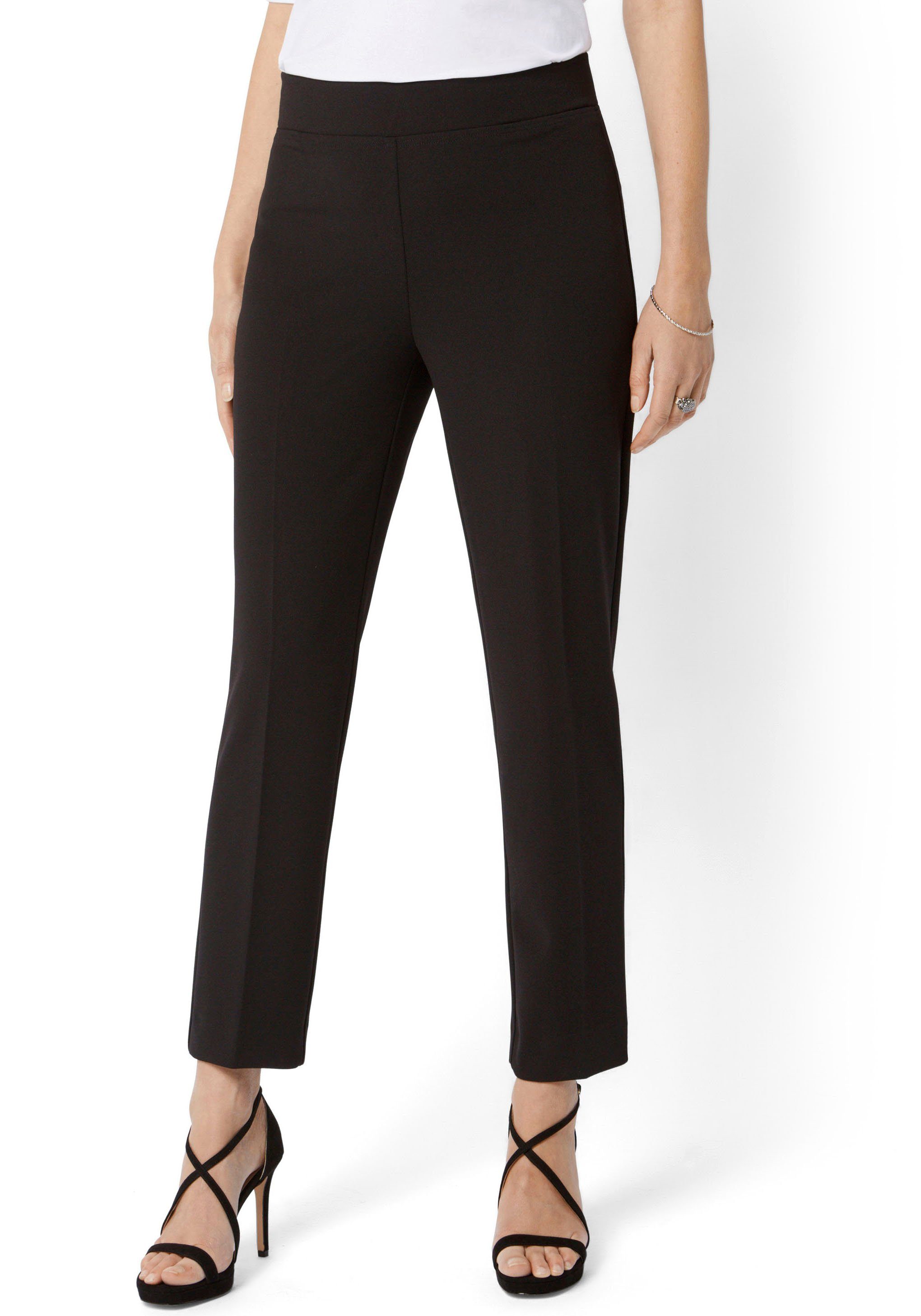 HERMANN eleganter in Collection schwarz LANGE Stretch-Hose mit Schlupfform Bügelfalte