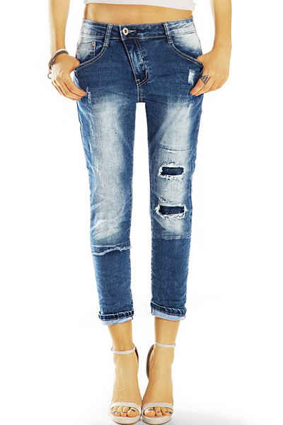 be styled Boyfriend-Jeans 7/8 Damen Jeanshosen, destroyed look medium waist j42g-2 hinternähte zerissene Stellen