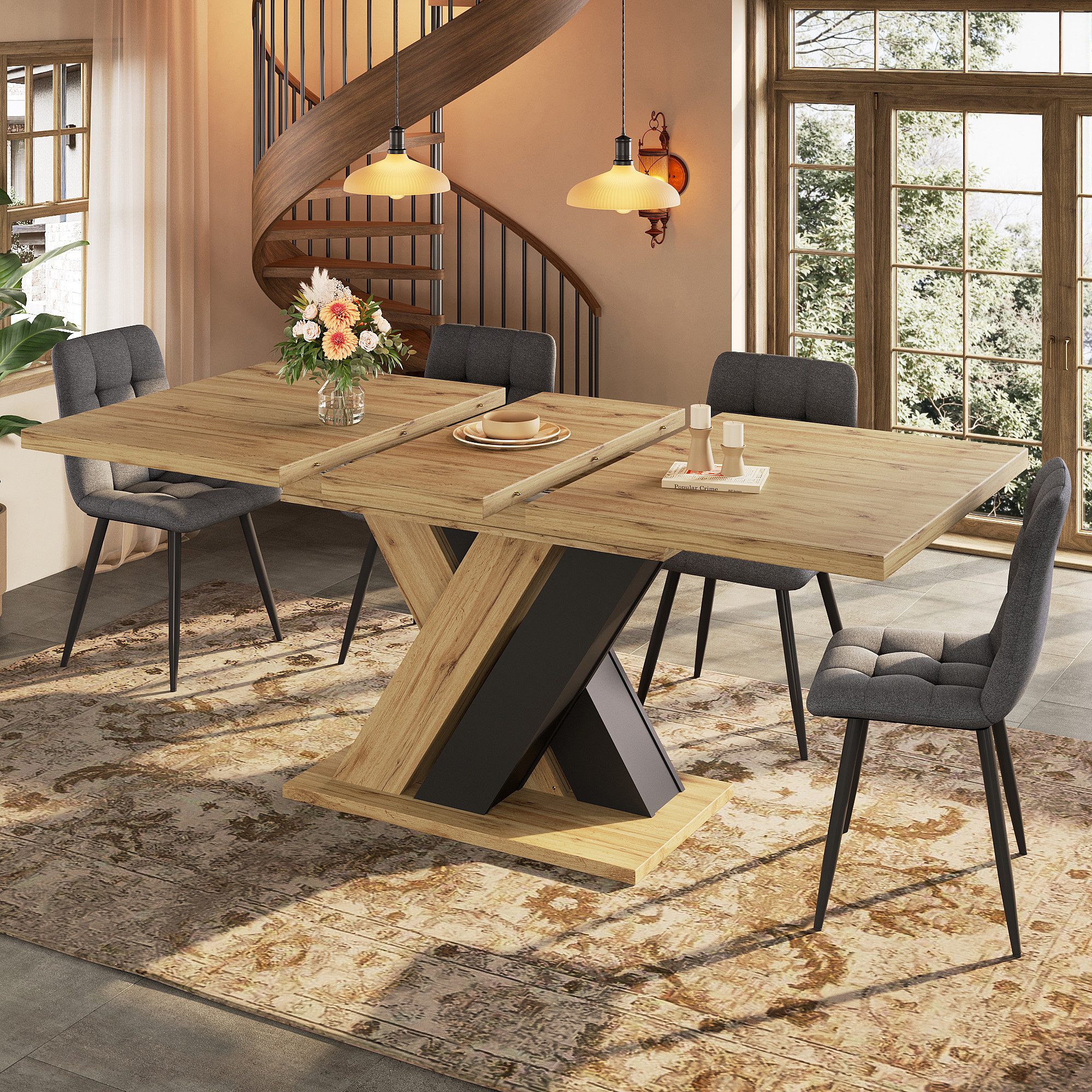 Flieks Esstisch ausziehbarer Küchentisch (Länge119-159x80x75 cm, 1-St., 1 Tisch), rechteckiger Tisch erweiterbar Schreibtisch Arbeitstisch Holzoptik – Bild 2 von 5
