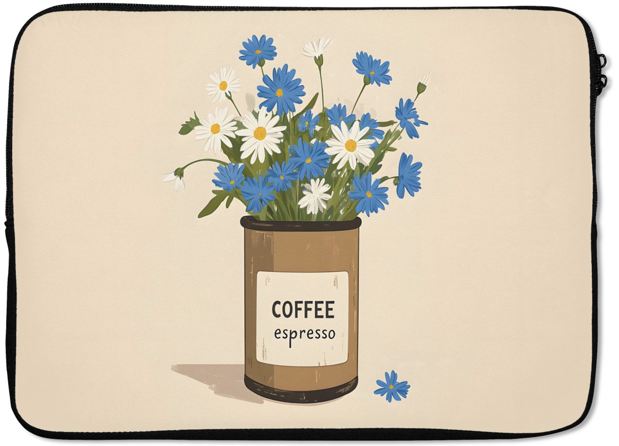 MuchoWow Laptop-Hülle Kaffee - Dose - Minimalistisch - Blumen 14 Zoll, Schutzhülle für Laptop, Schutz gegen Kratzern, Laptoptasche