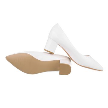 Ital-Design Damen Abendschuhe Elegant Pumps Blockabsatz Klassische Pumps in Weiß