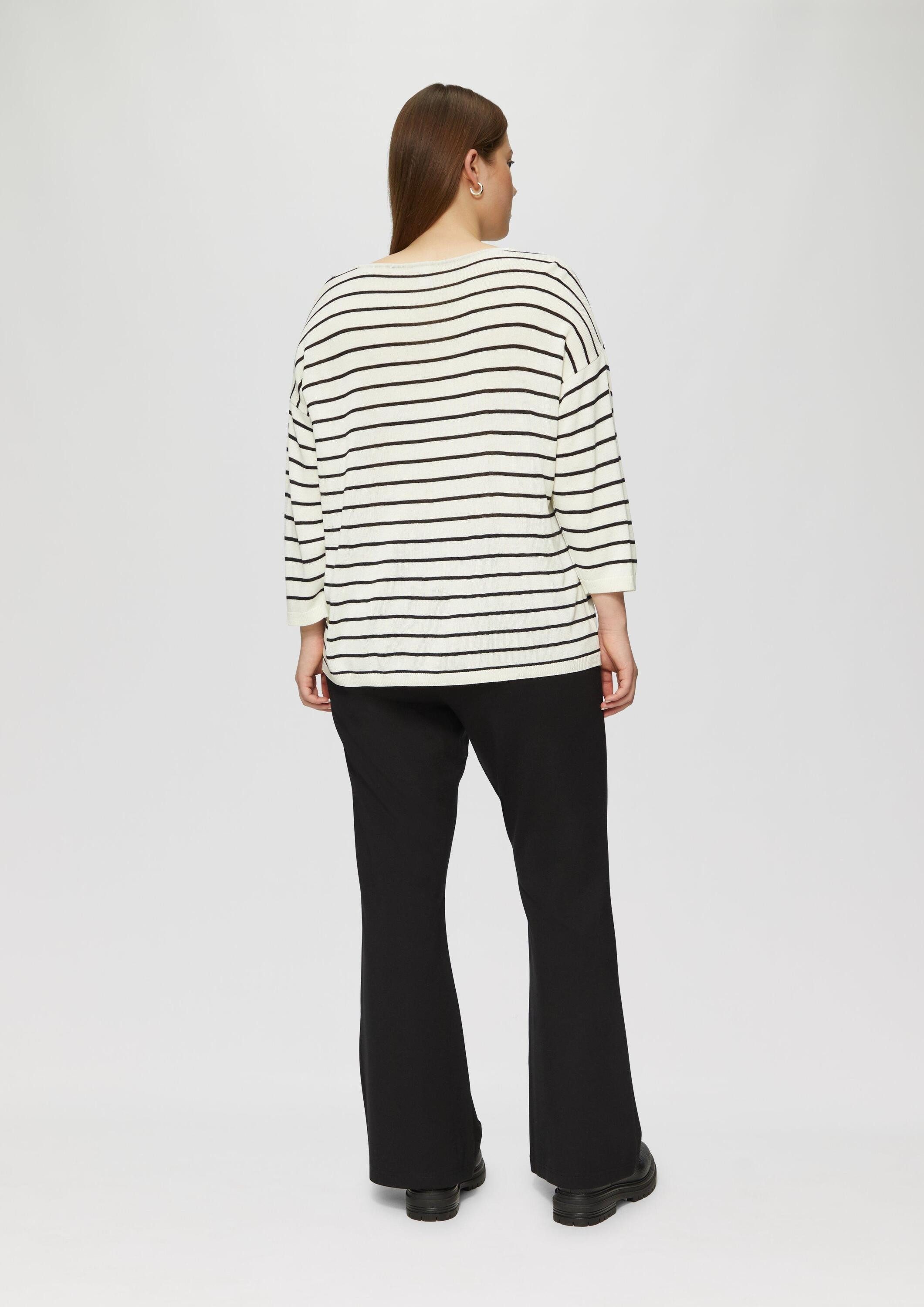 QS Longpullover Strickpullover Geringelter Feinstrickpullover mit überschnittener Schulter