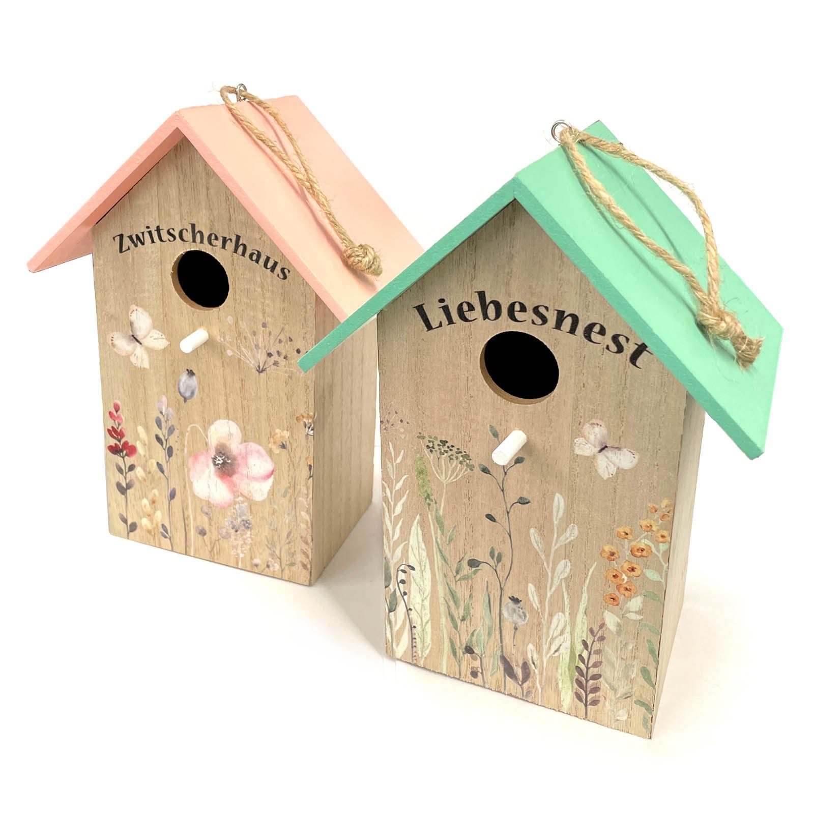 Vogelhaus 2er Set Holz Vogelhäuschen Nisthilfe für Meisen Wildvogelhaus
