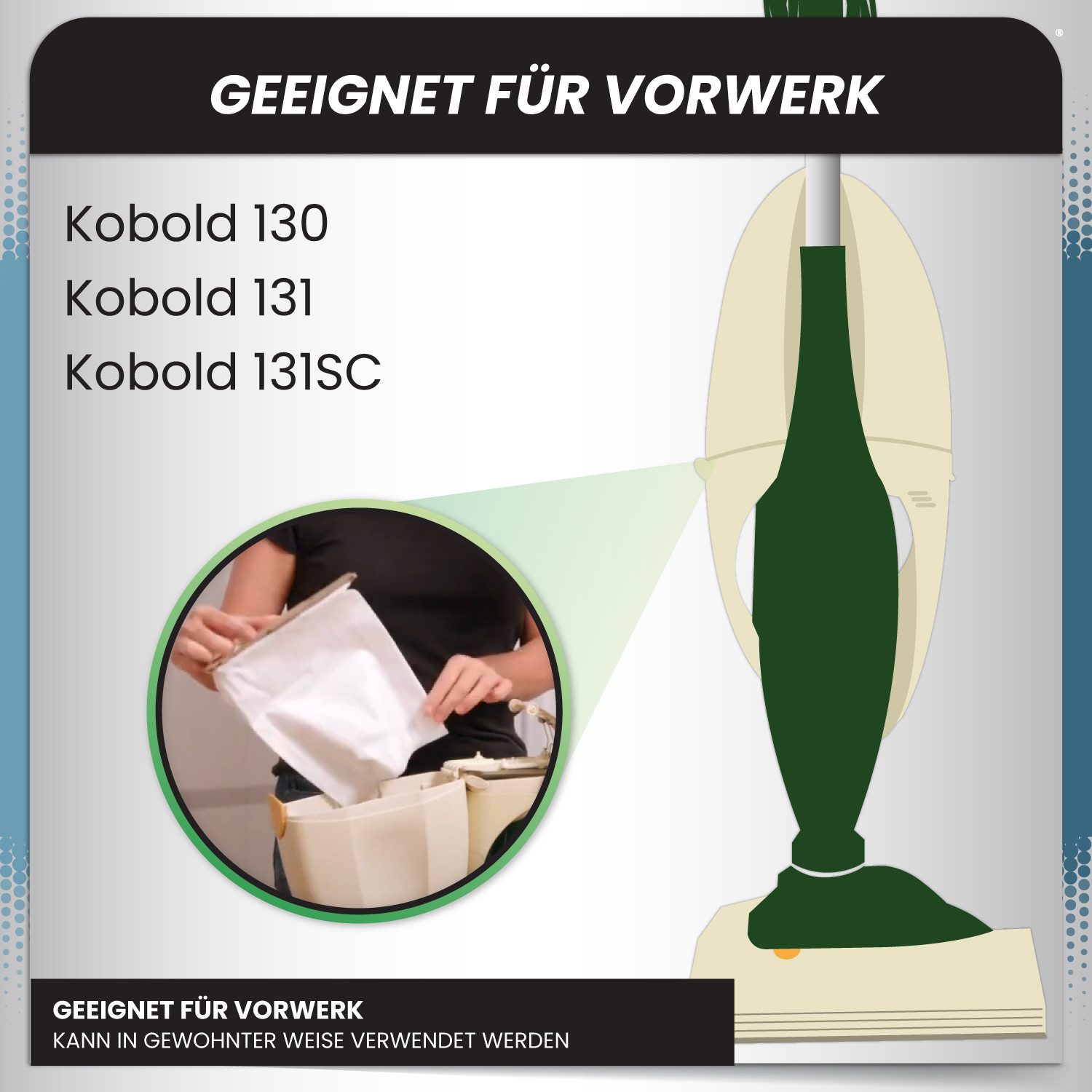 McFilter Staubsaugerbeutel Alternative zu Swirl V64 V 64, passend für Vorwerk Kobold VK 130, VK 131 SC, 18 St., mehrlagig, Pappdeckscheibe, inkl. Staubverschluss