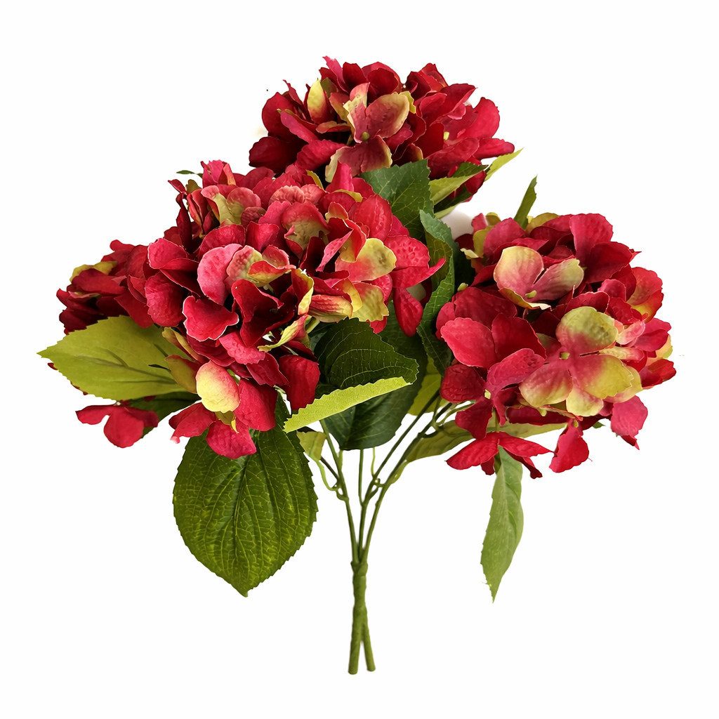 Kunstblume Kunst-Stielblume Hortensienzweig 5 Seidenblüten H 45 cm bordeaux-rot, 2474U, Höhe 45 cm