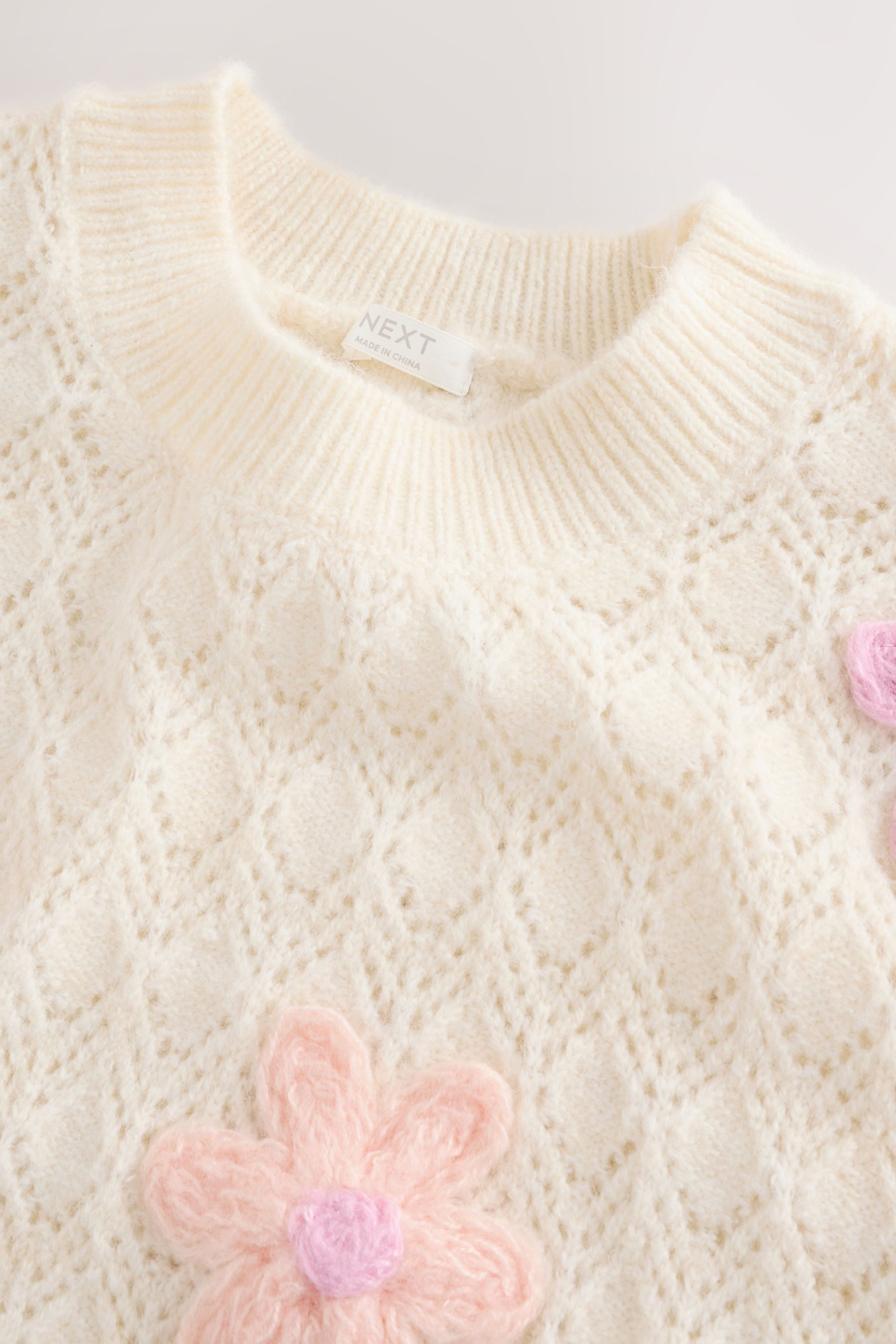 Strickpullover Pullover mit Blumenstickereien in 3D-Optik