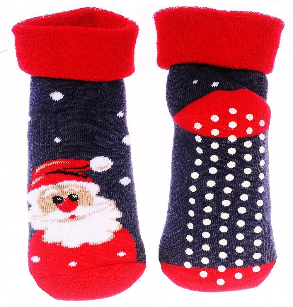 Martinex Thermosocken Socken Weihnachten warme Kinder Weihnachtssocken Antirutschsocken weich, warm, genoppt, mit Weihnachtsmann, 35 28 39 40 41 42