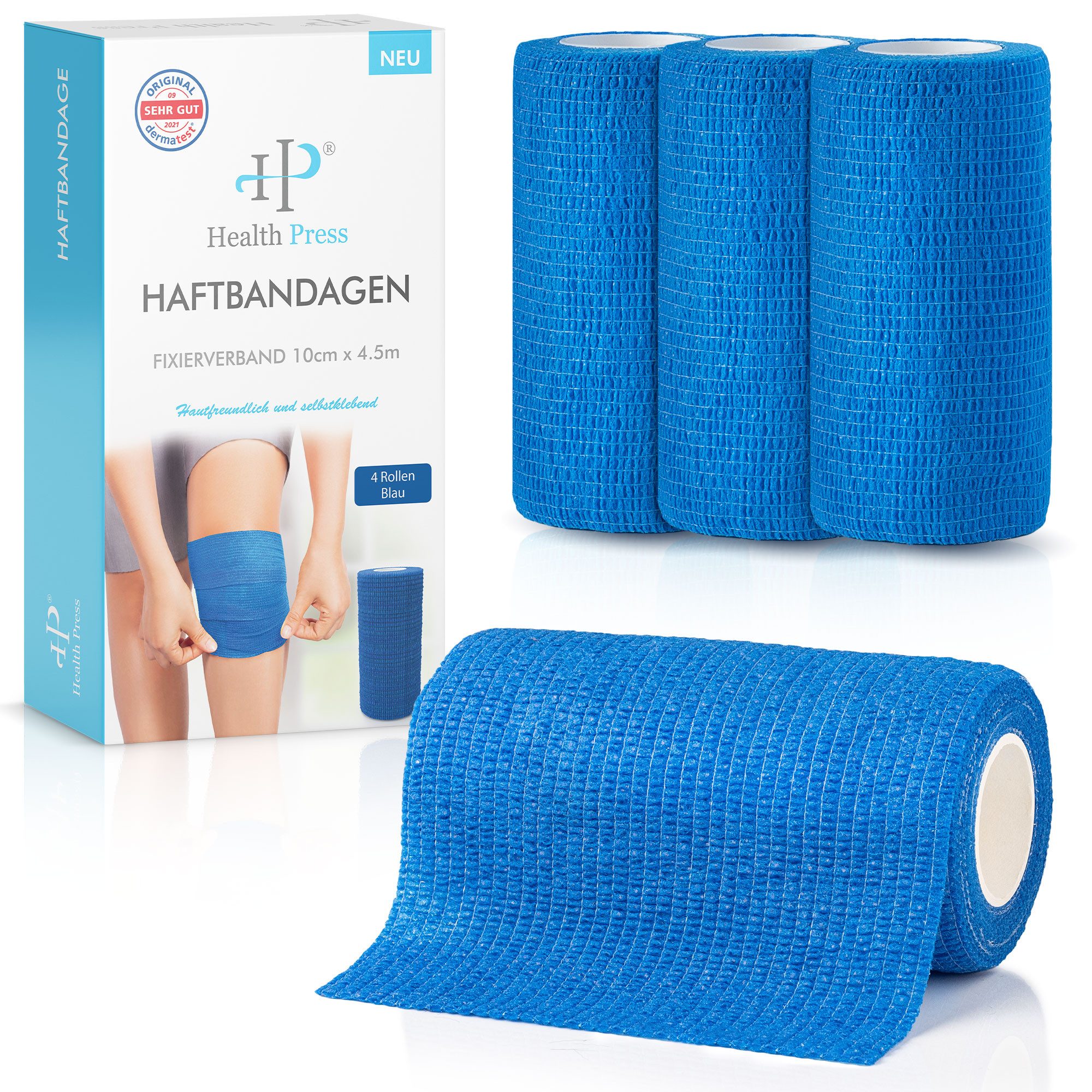 Health Press Bandage Selbstklebender Verband - 4 Elastische Bandagen Rollen (10cm x 4,5m)