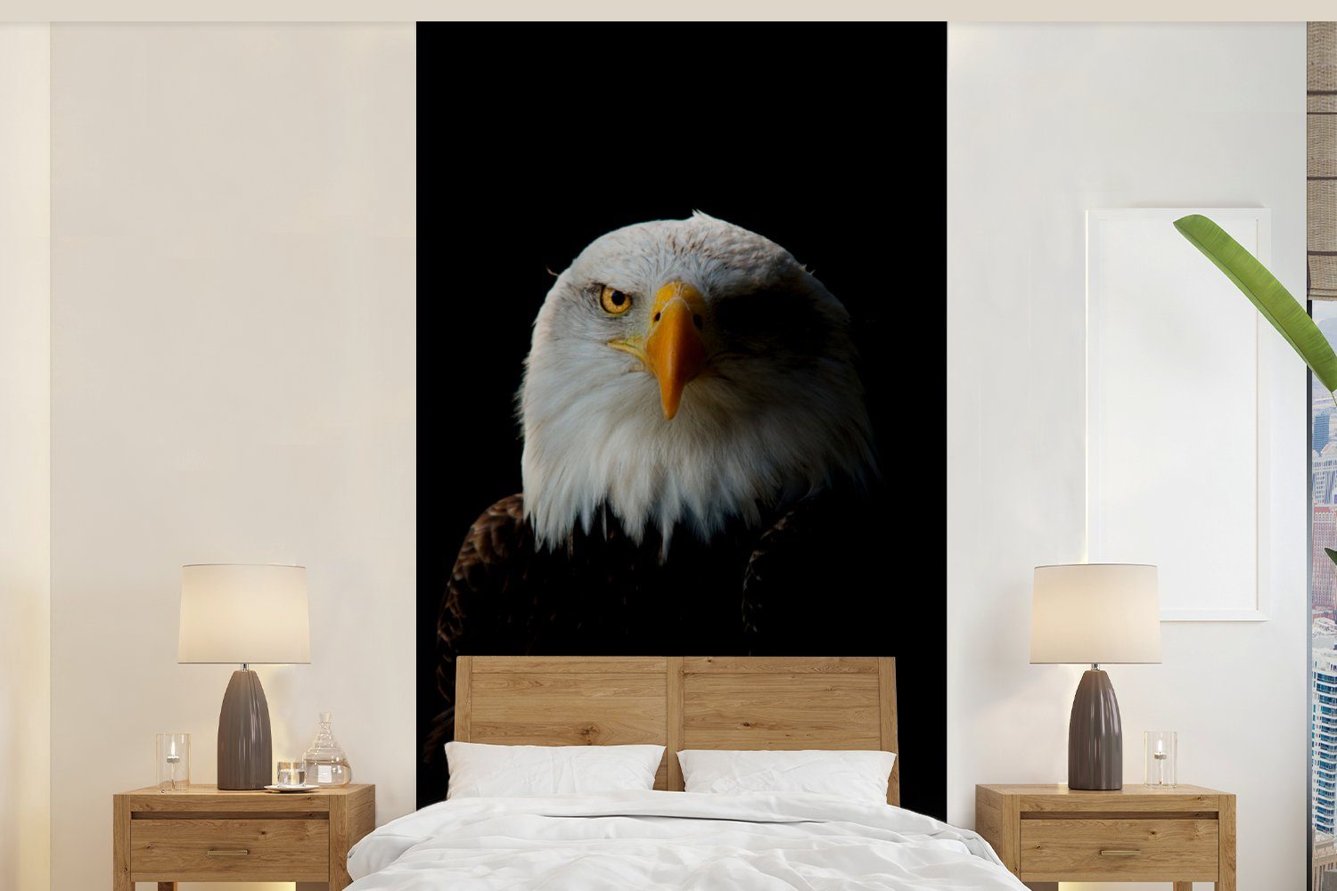 Wohnzimmer Vliestapete - Matt, Adler Küche, (2 St), bedruckt, Fototapete Vogel MuchoWow für Schwarz, Fototapete Schlafzimmer -