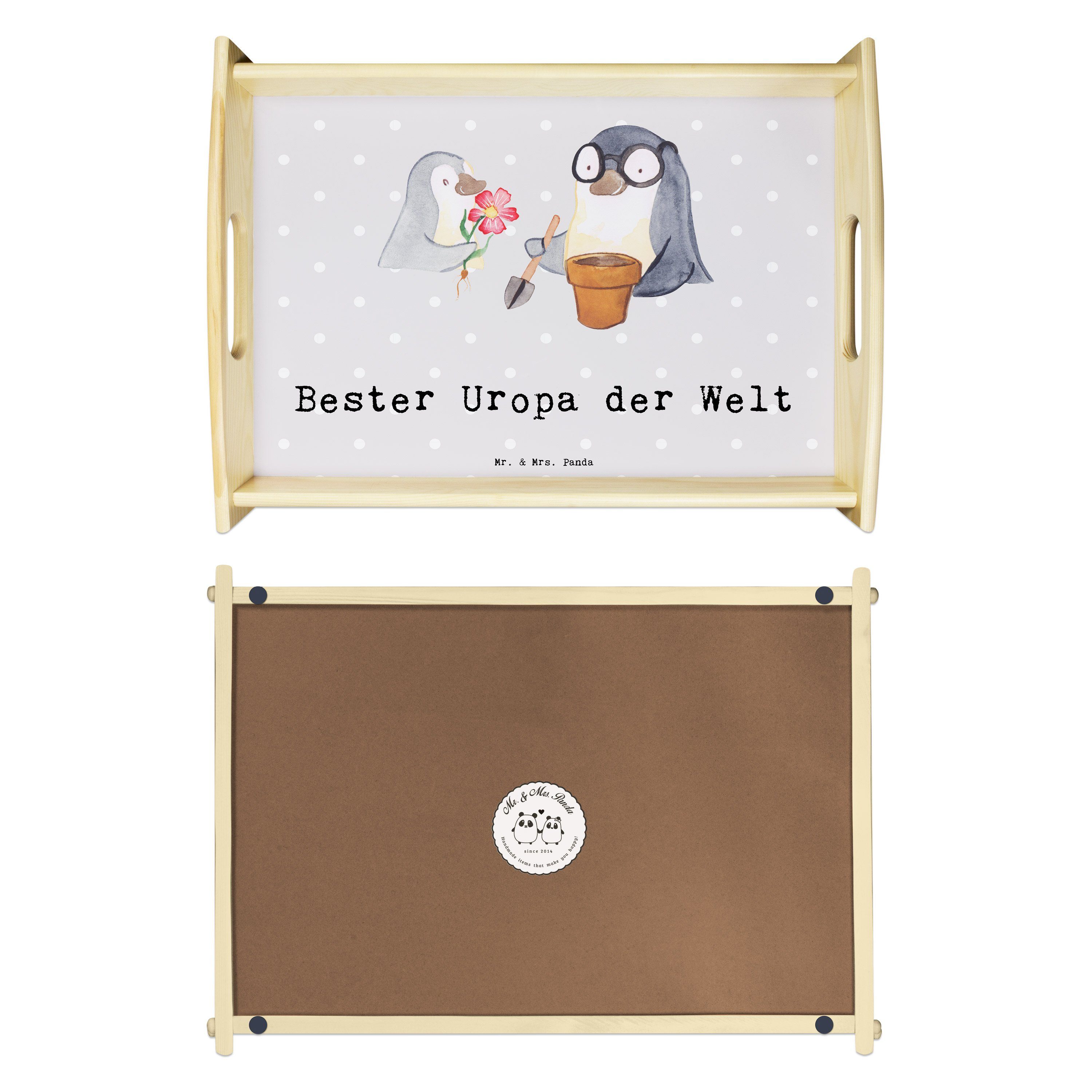 Geschenk, & Uropa Grau Mr. Welt Bester Pastell Echtholz (1-tlg) lasiert, Mitbringsel, - Tablett der Panda - Mrs. Pinguin