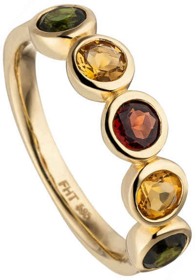 JOBO Fingerring Ring mit Citrin Granat Turmalin, 585 Gold