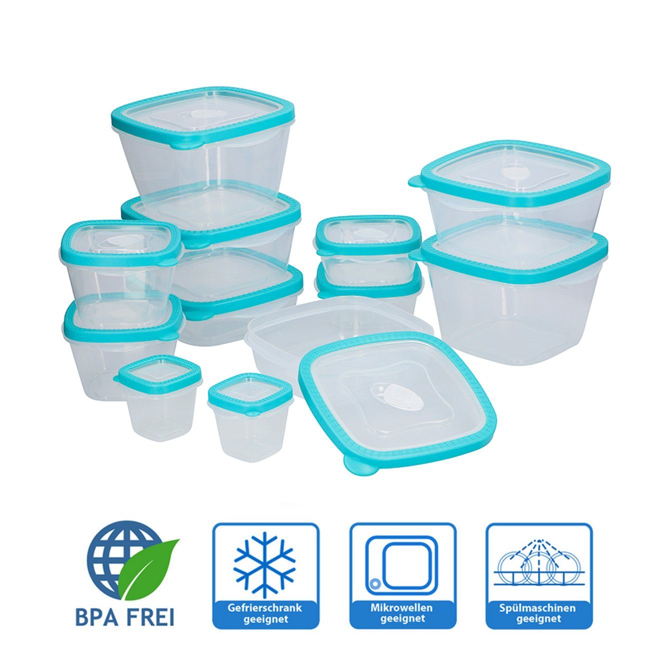 Bubble-Store Frischhaltedose Lebensmittelbehälter, Kunststoff 100 % BPA-frei, Lebensmittel Vorratsdosen Set Transparent, Deckel mit türkis