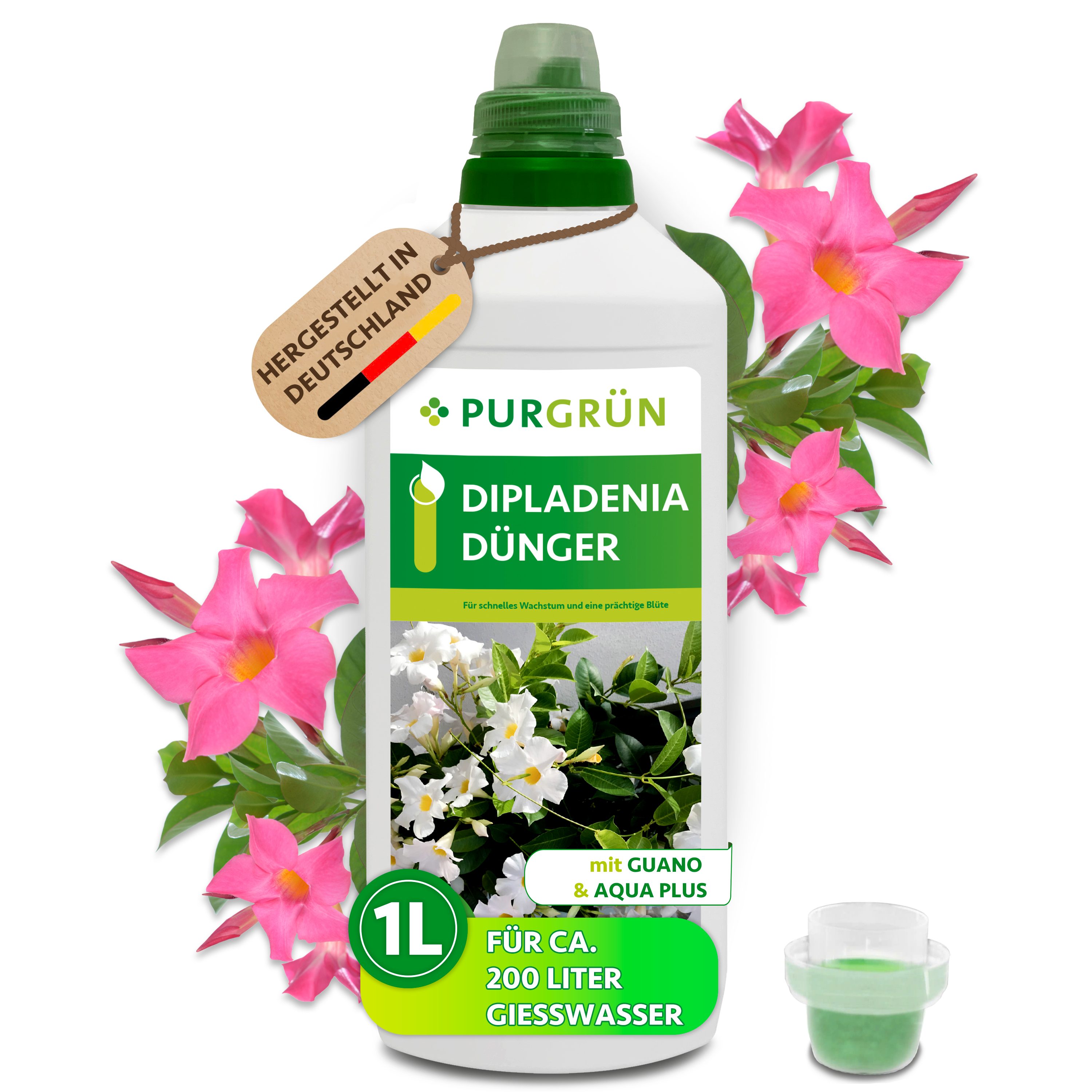 Purgrün Blumendünger Dipladenia Dünger, NPK 8+8+6, Guano & Aqua Plus, 1L, Flüssigdünger, 1-St., 1 Liter