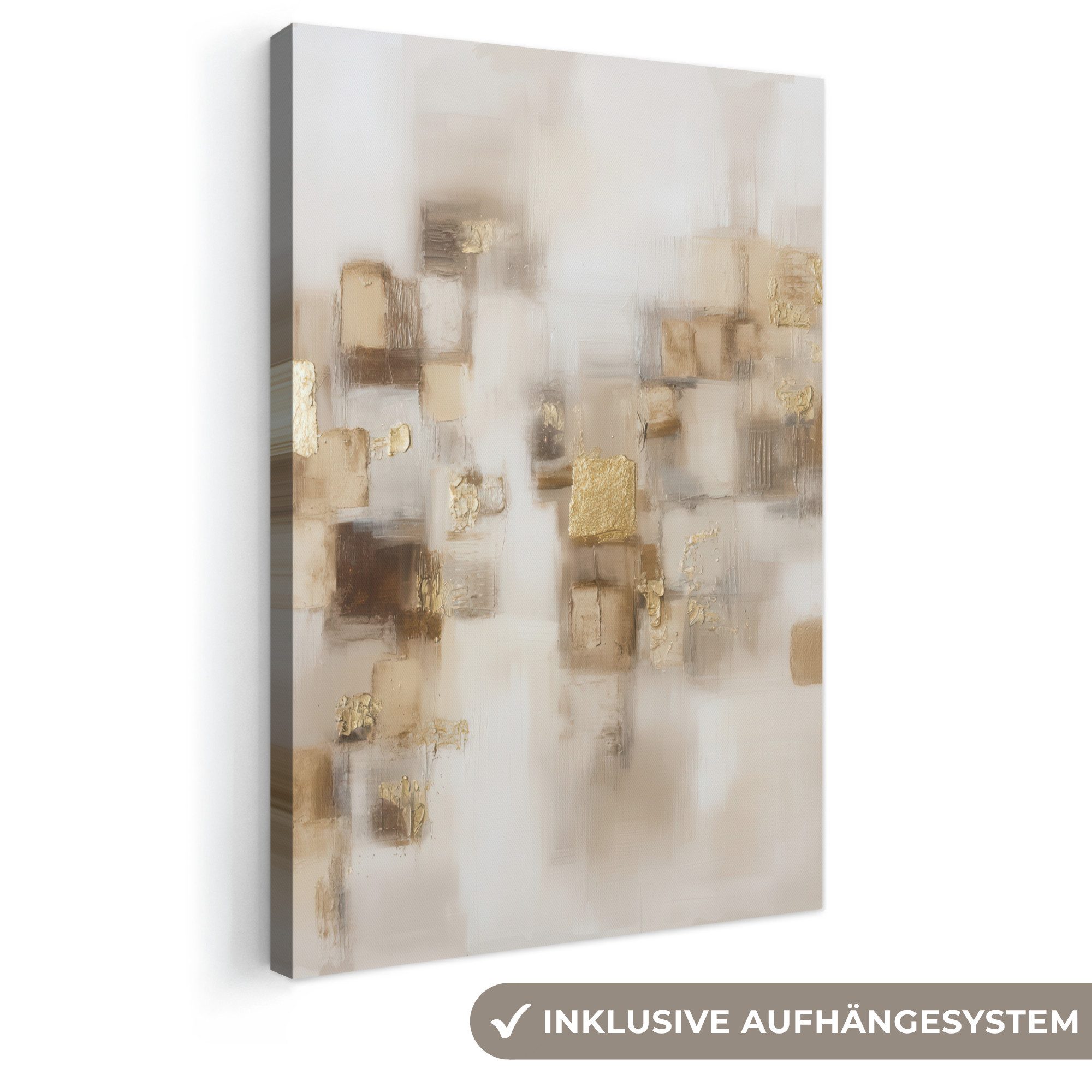 OneMillionCanvasses® Leinwandbild Abstrakte Quadrate - Erdtöne - Neblig, Fotodruck (1 St), Leinwand Canvas Wandbild, Wanddekoration 20x30 cm