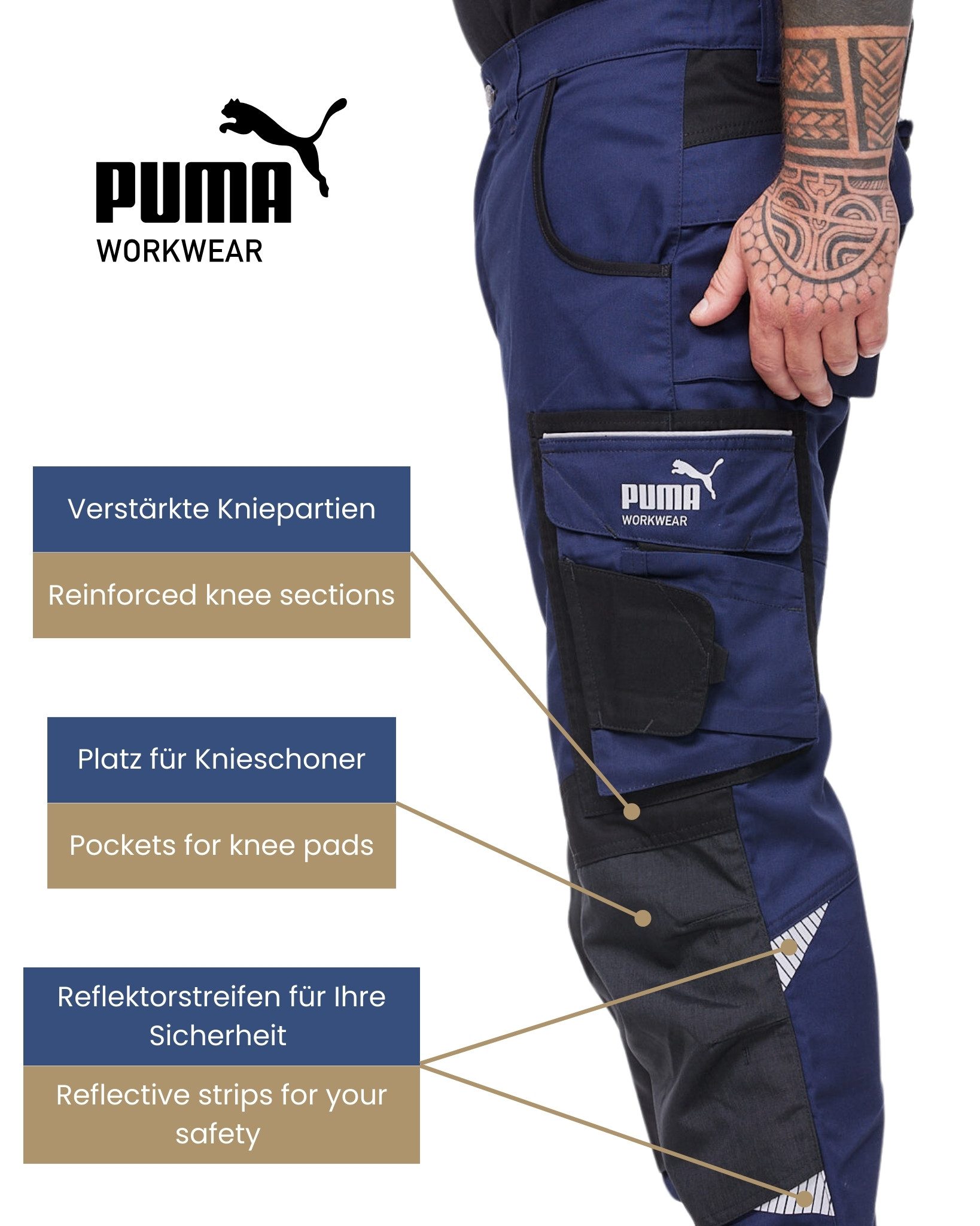 PUMA Workwear Arbeitsbundhose PRECISION X Arbeitshose für Herren - Verstärkte Kniepartien mit vielen Taschen - für Handwerk, Produktion und Baugewerbe – Bild 4 von 5