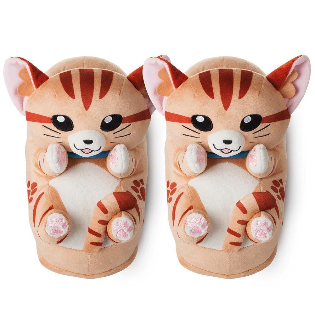Corimori Tier Pantoffeln für Kinder Einheitsgröße 25-33,5 Plüsch Hausschuhe (Packung, Geschenk) EU Einheitsgröße 25-33,5 Leeroy der Kater für Kinder, Jungen, Mädchen