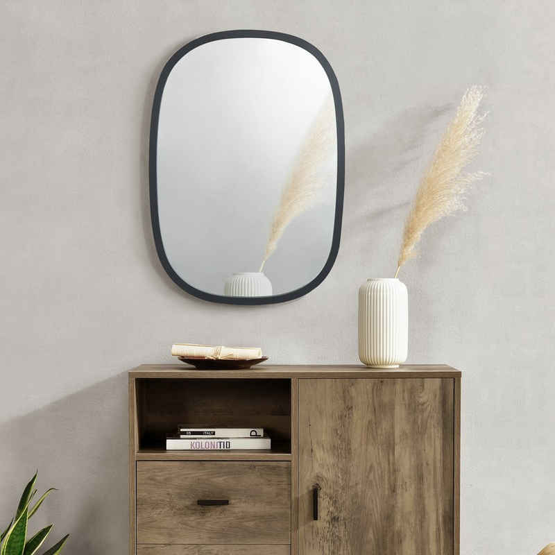 en.casa Wandspiegel, Spiegel »Copertino« oval 70 x 50 cm mit Rahmen Schwarz, matt