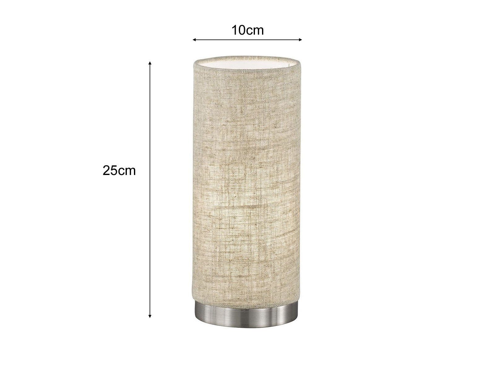 dimmbar Dimmfunktion, meineWunschleuchte mit 25cm Kleine LED LED Warmweiß, Zylinder Lampenschirm Natur wechselbar, Beige Tischleuchte, Stofflampe Silber-Sandfarben