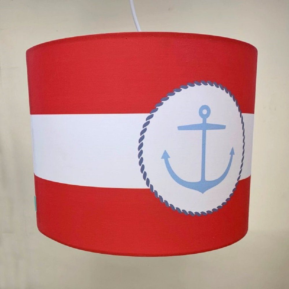 AURUM Hängeleuchte Hängelampe SEASIDE, rot-weiß, Anker blau, Ø 35cm, ohne Leuchtmittel