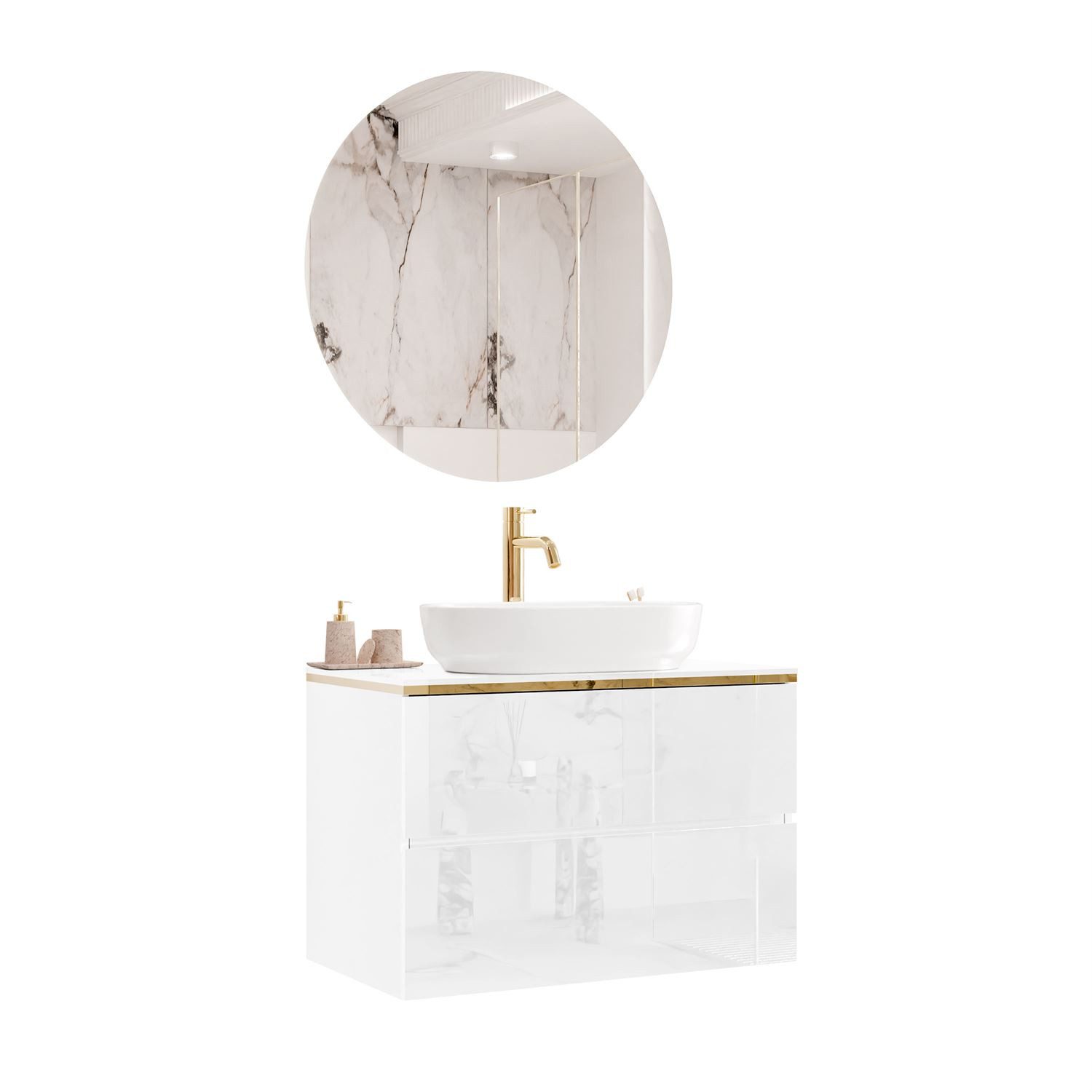 Lookway Badmöbel-Set AURORA GOLD Badezimmerschrank mit praktische Schubladen, 80x55x45 cm